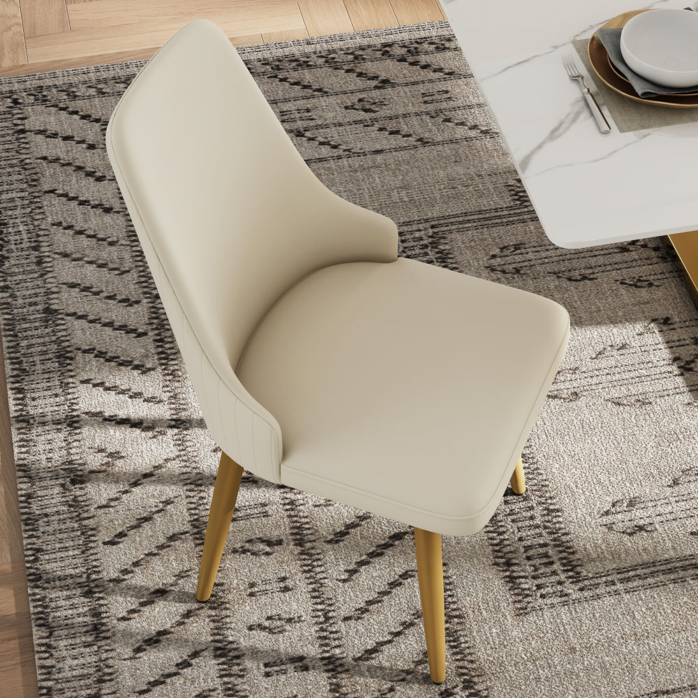Stainless Steel Beige & Gold PU Leather Dining Chairs
