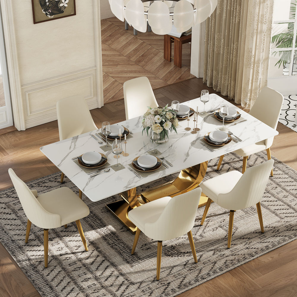 Easy Assembly Beige & Gold PU Leather Dining Chairs
