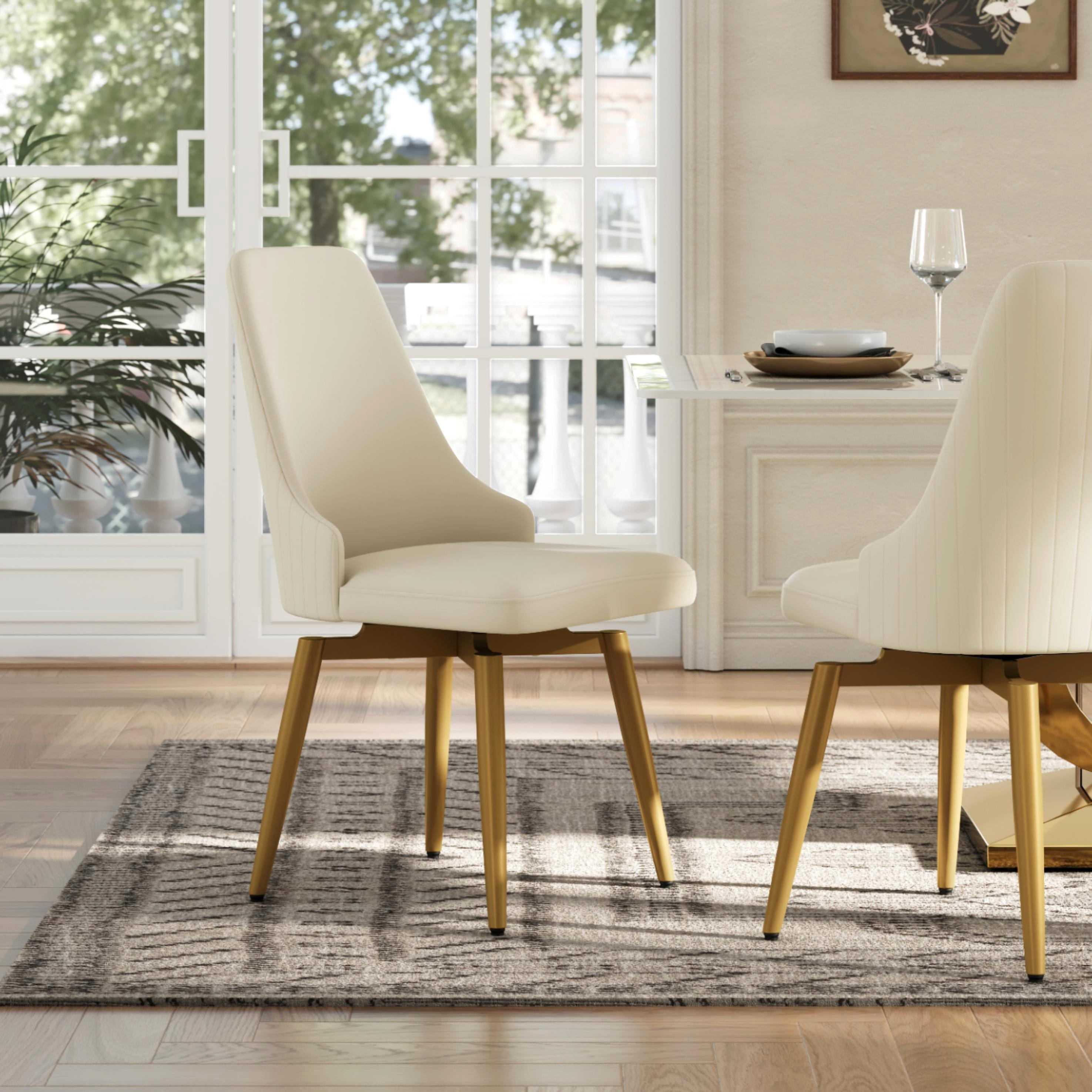 Modern Beige & Gold PU Leather Dining Chairs