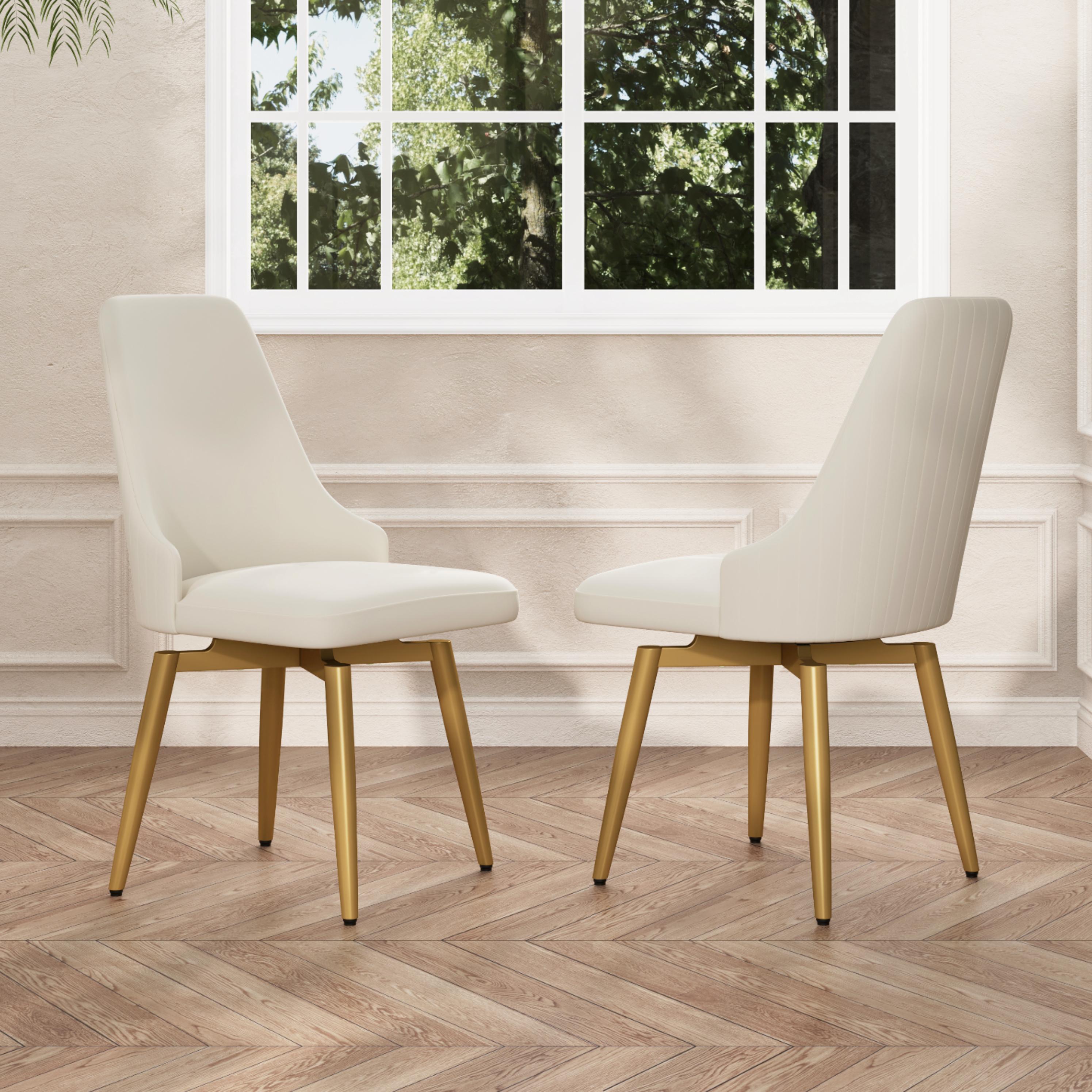 Beige Beige & Gold PU Leather Dining Chairs