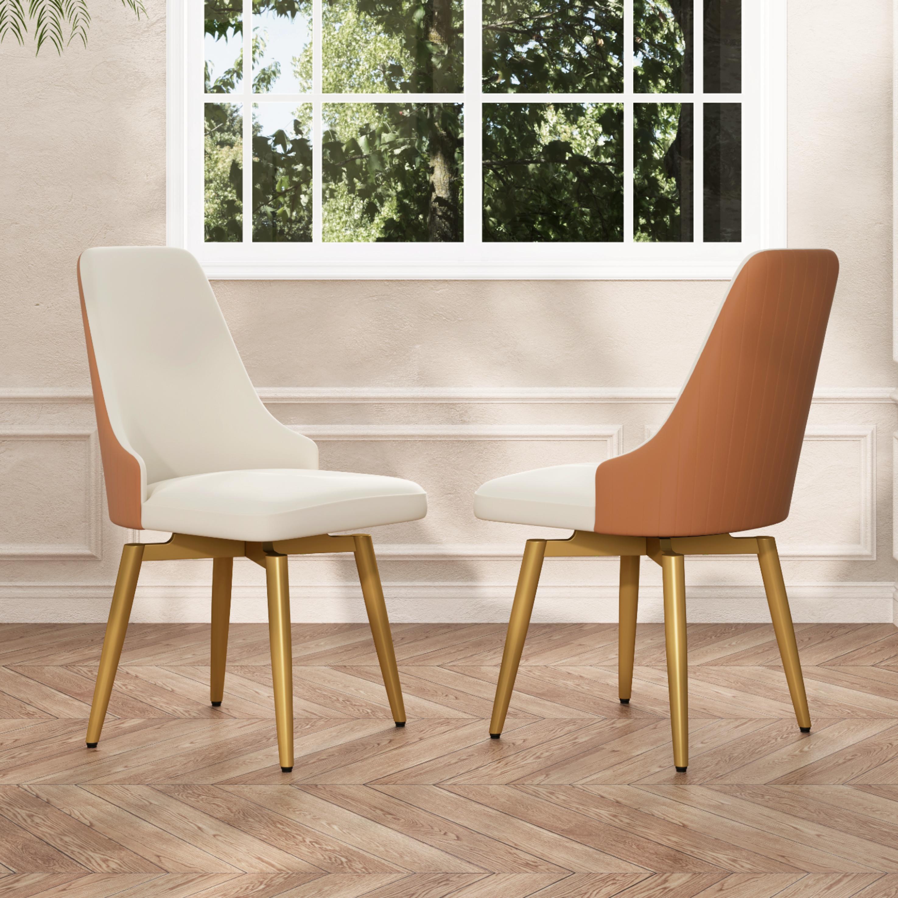 Orange Orange & Beige PU Leather Dining Chairs