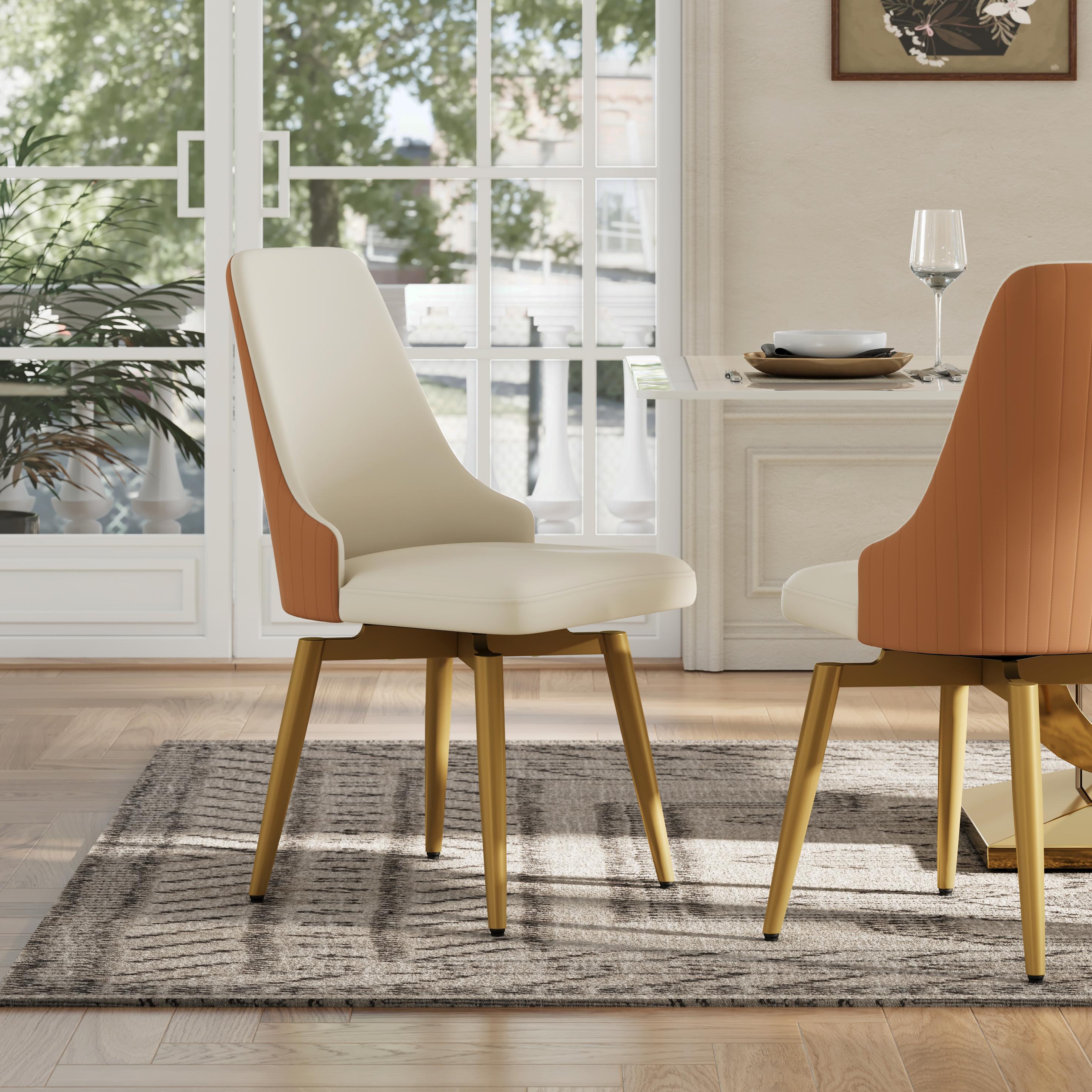 Orange Orange & Beige PU Leather Dining Chairs