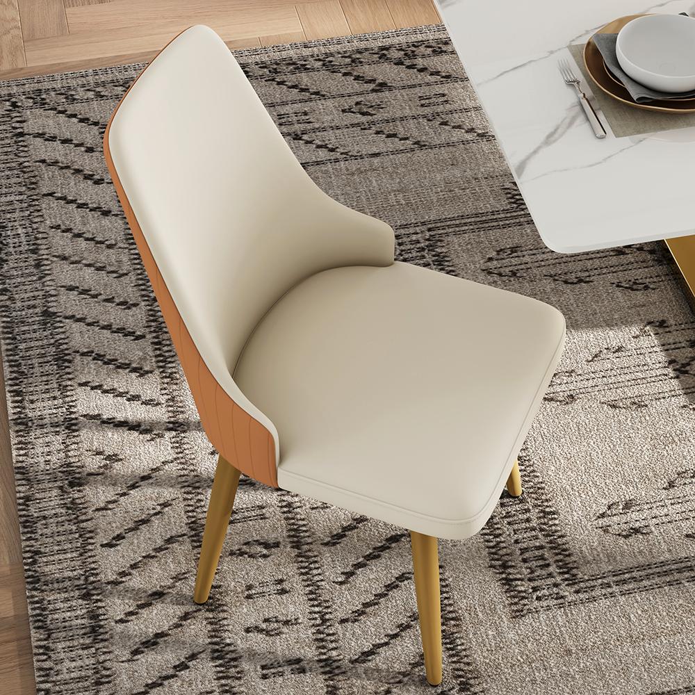 Stainless Steel Orange & Beige PU Leather Dining Chairs