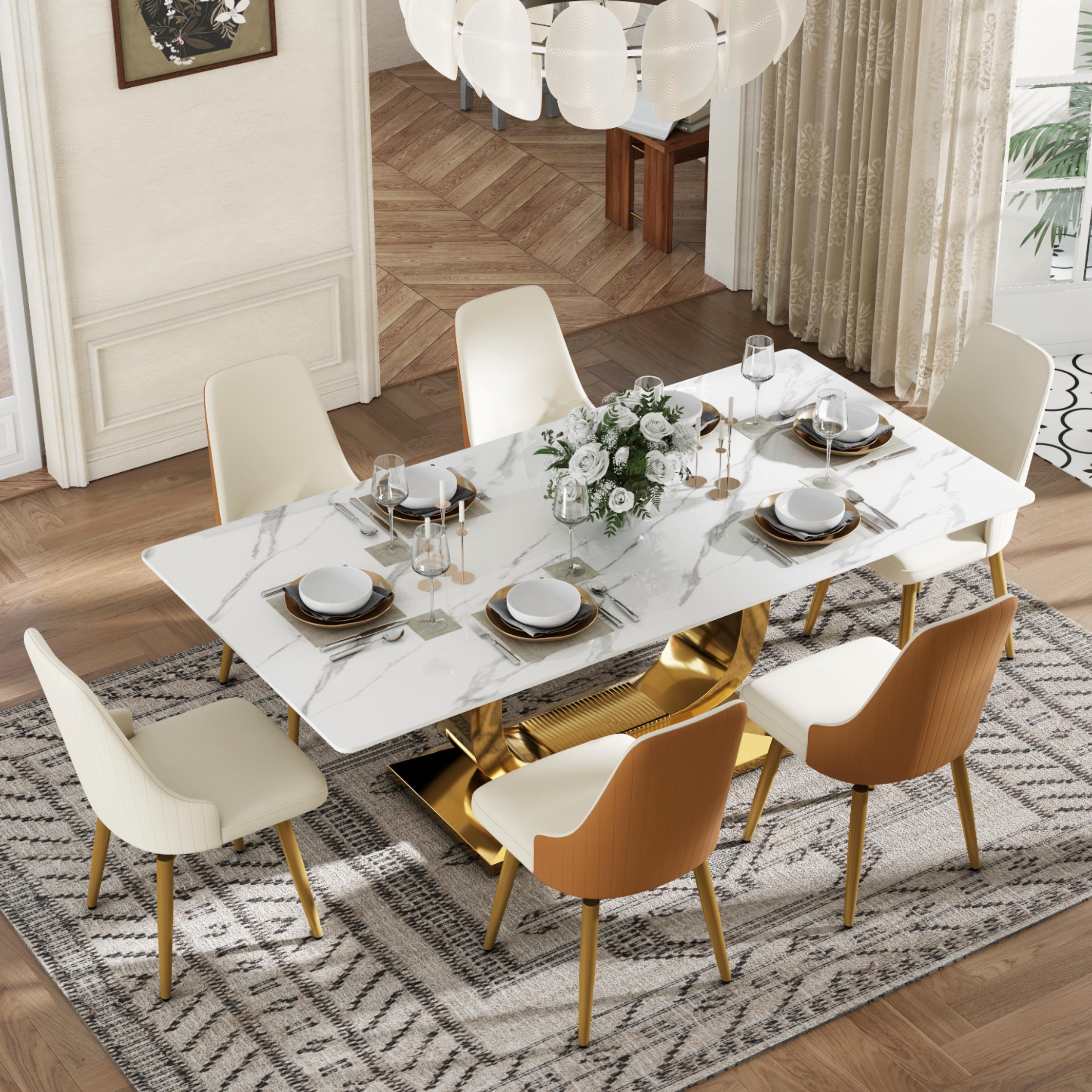 Swivel Orange & Beige PU Leather Dining Chairs
