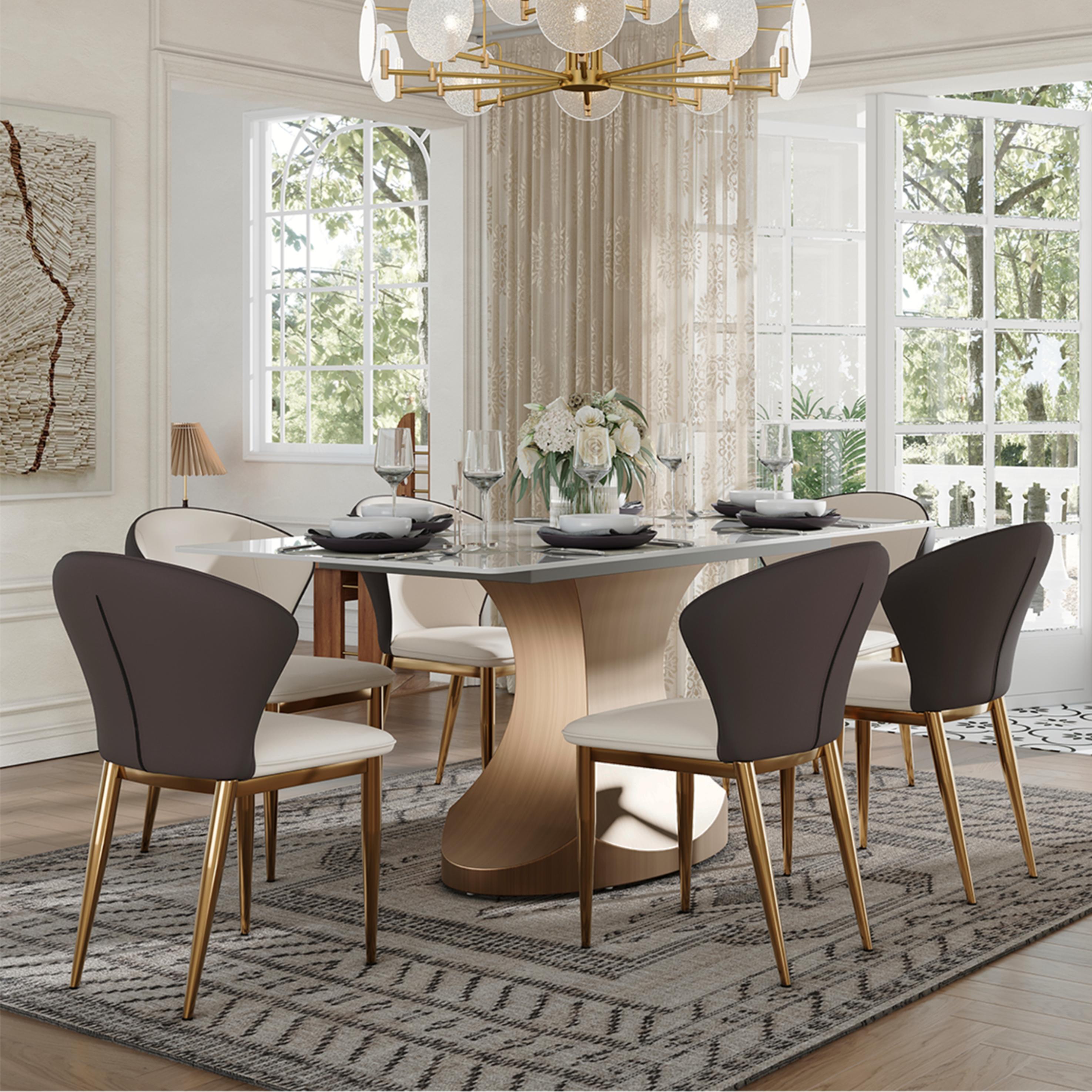 Upholstered Beige & Brown PU Leather Dining Chairs