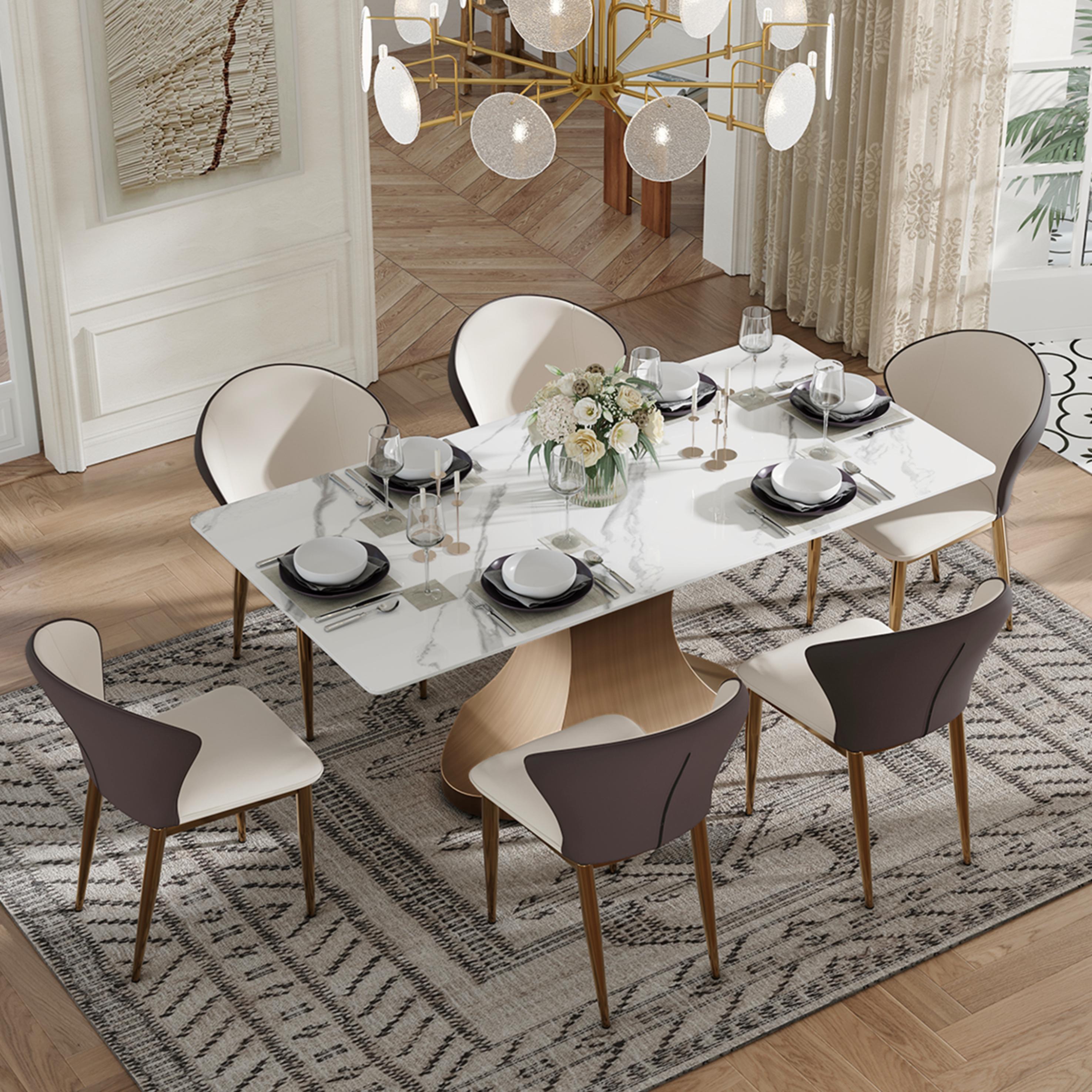 Brown Beige & Brown PU Leather Dining Chairs