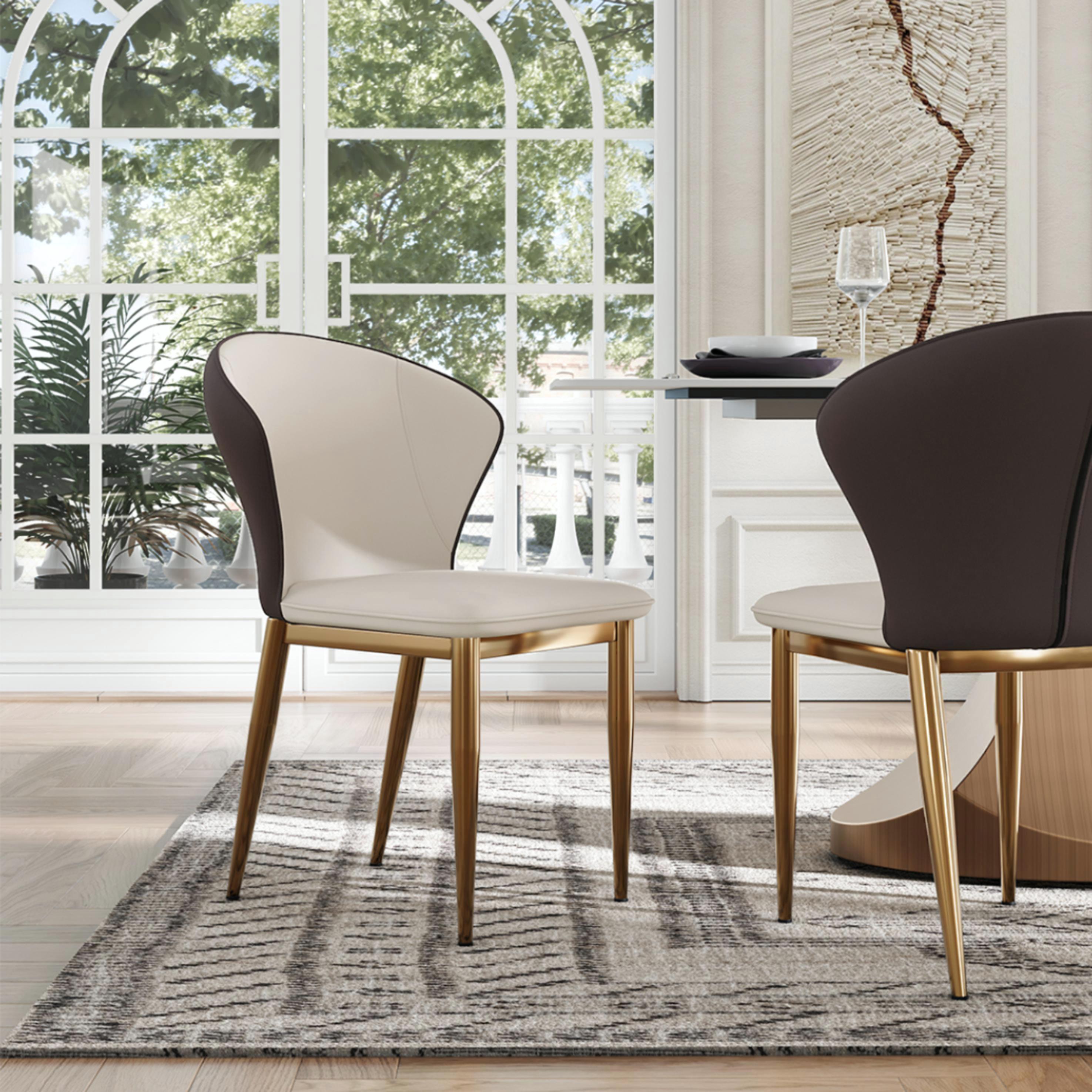 Modern Beige & Brown PU Leather Dining Chairs