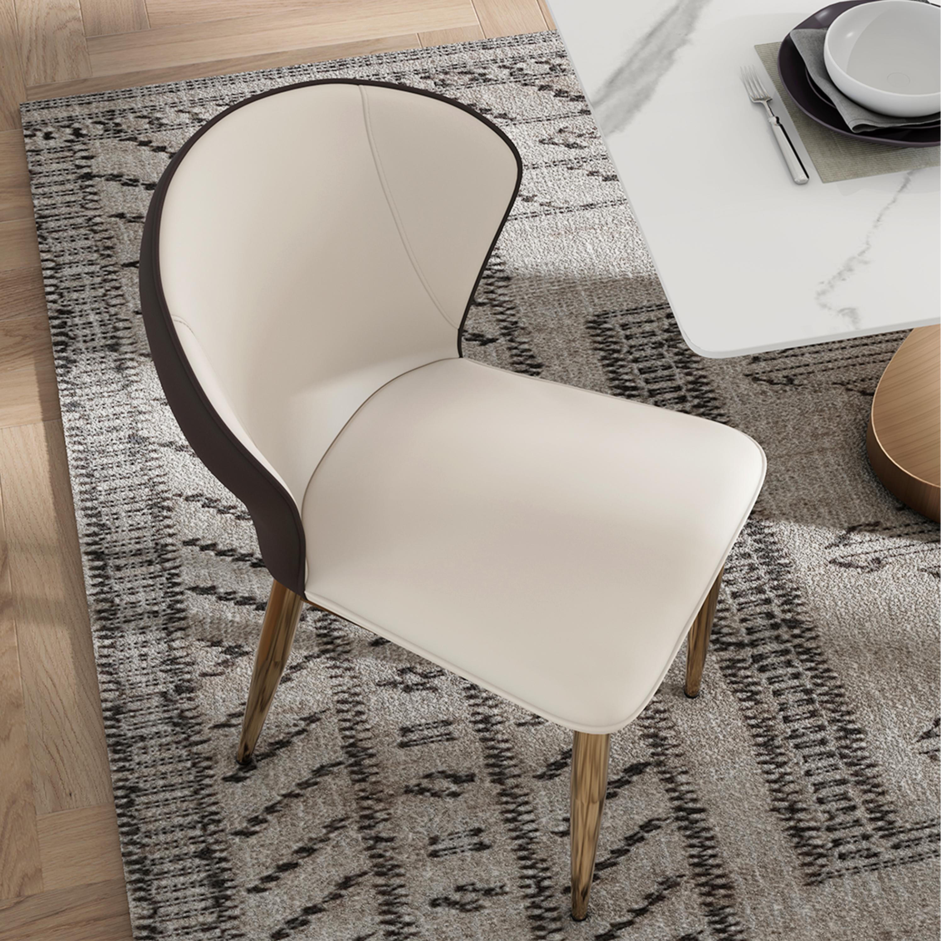 Partly Assemble Beige & Brown PU Leather Dining Chairs