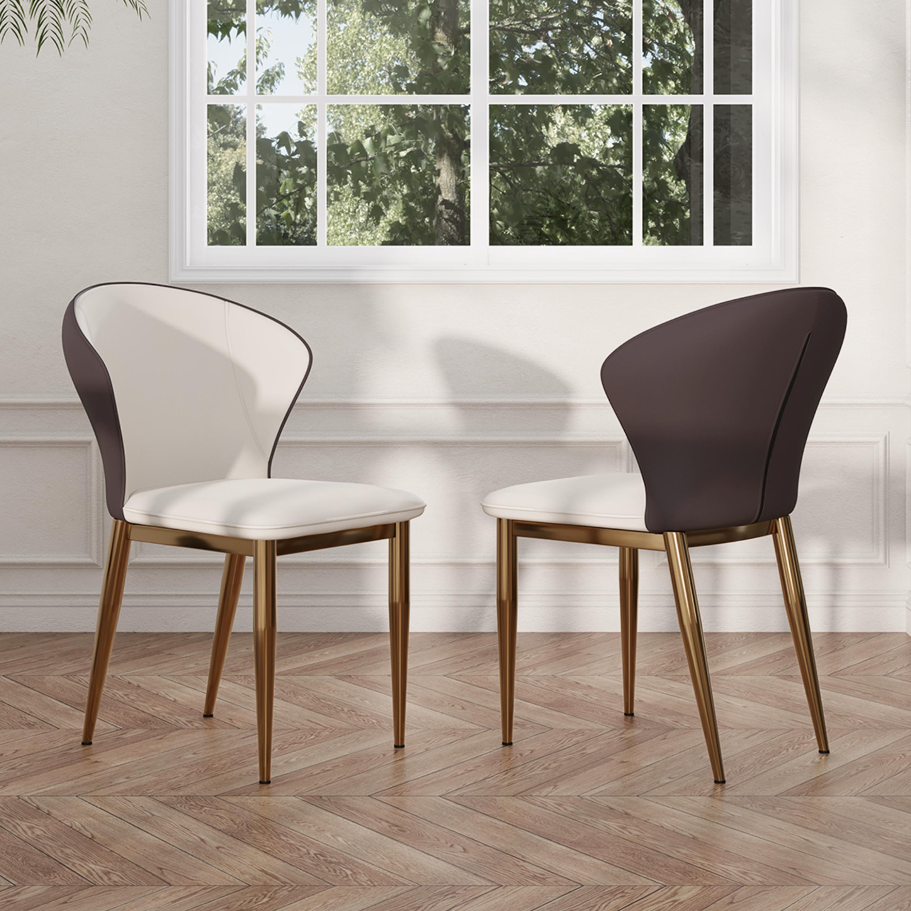 Upholstered Beige & Brown PU Leather Dining Chairs