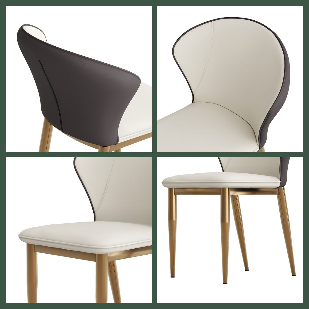 Pure Color Beige & Brown PU Leather Dining Chairs