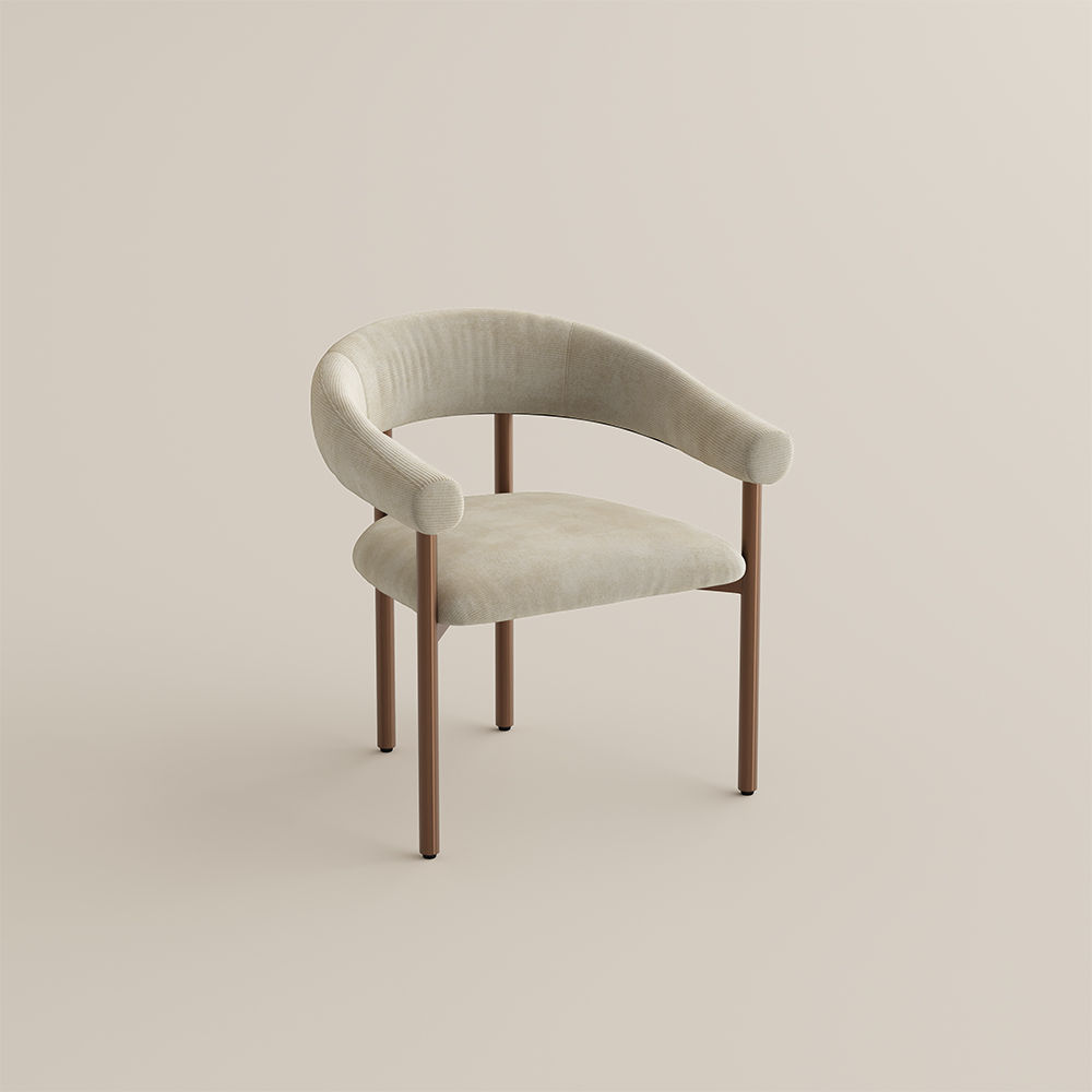 Velvet Beige & Bronze Cotton Linen Dining Chairs