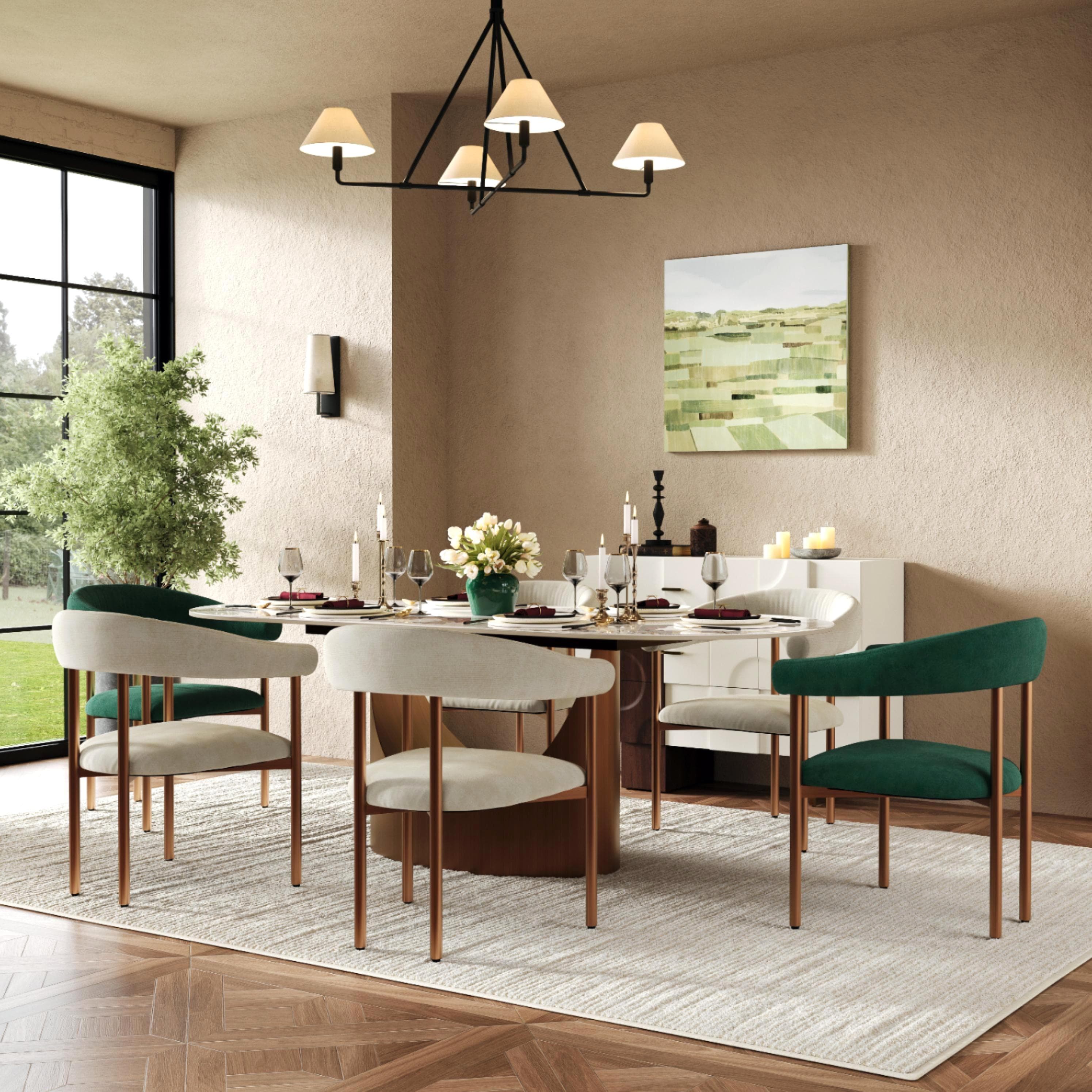 Upholstered Beige & Bronze Cotton Linen Dining Chairs