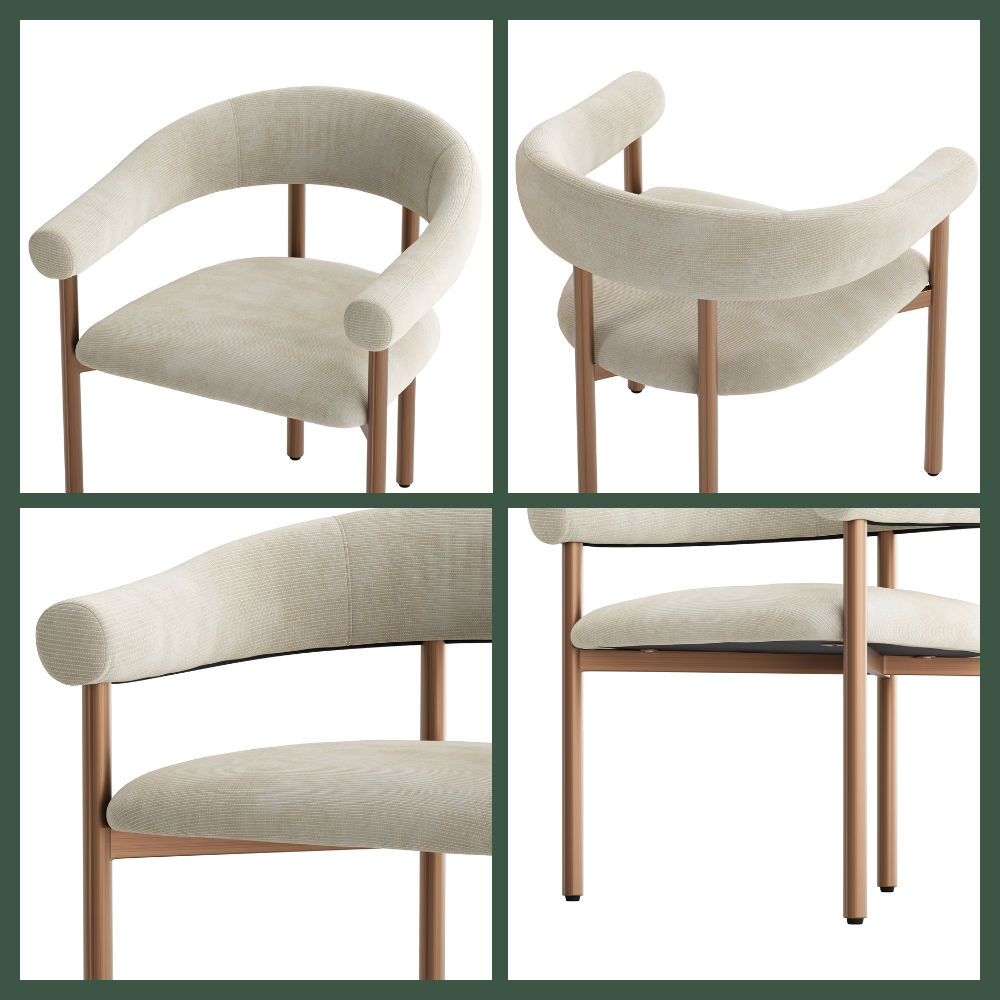 Green Beige & Bronze Cotton Linen Dining Chairs
