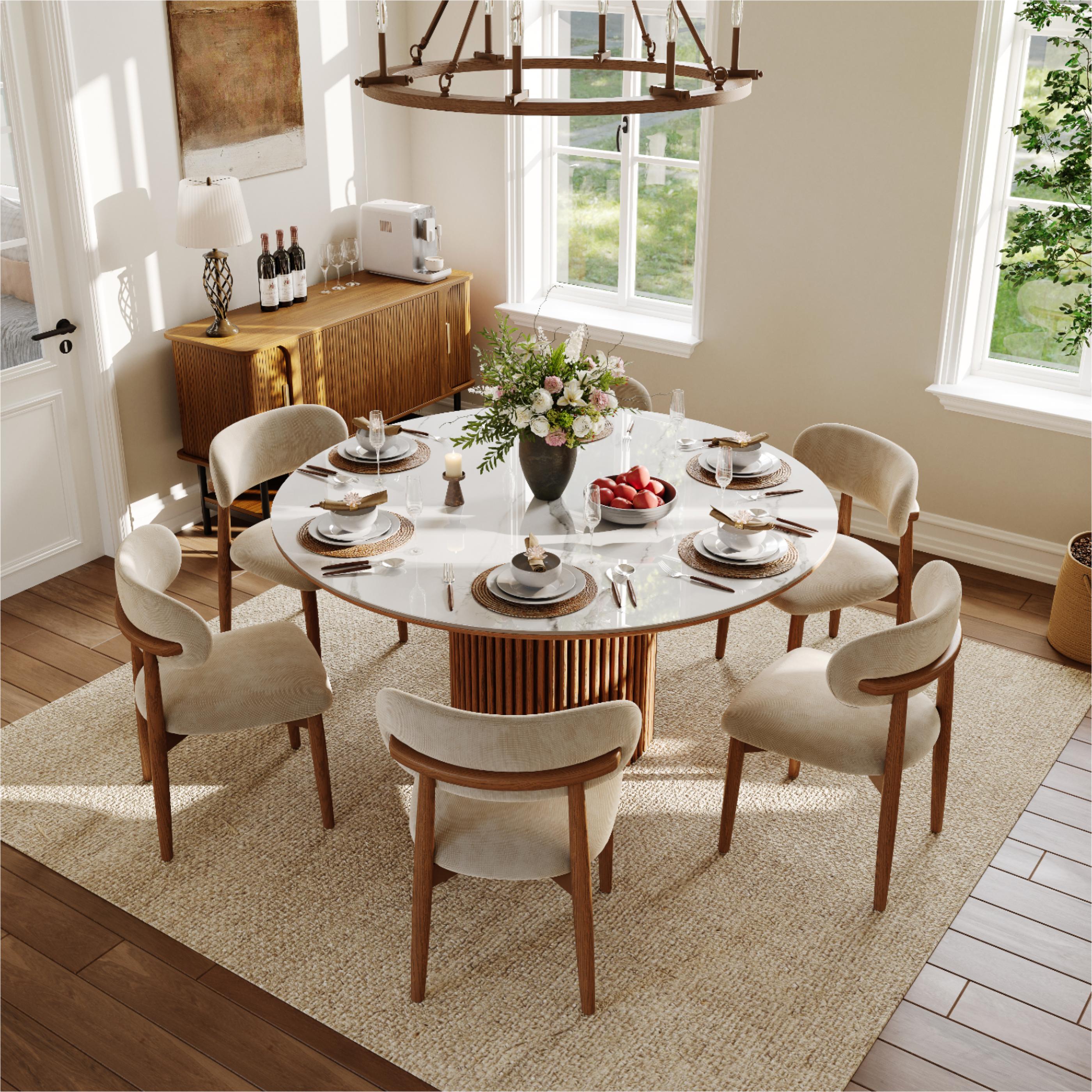 Fully Assembled Beige & Walnut Cotton Linen Dining Chairs