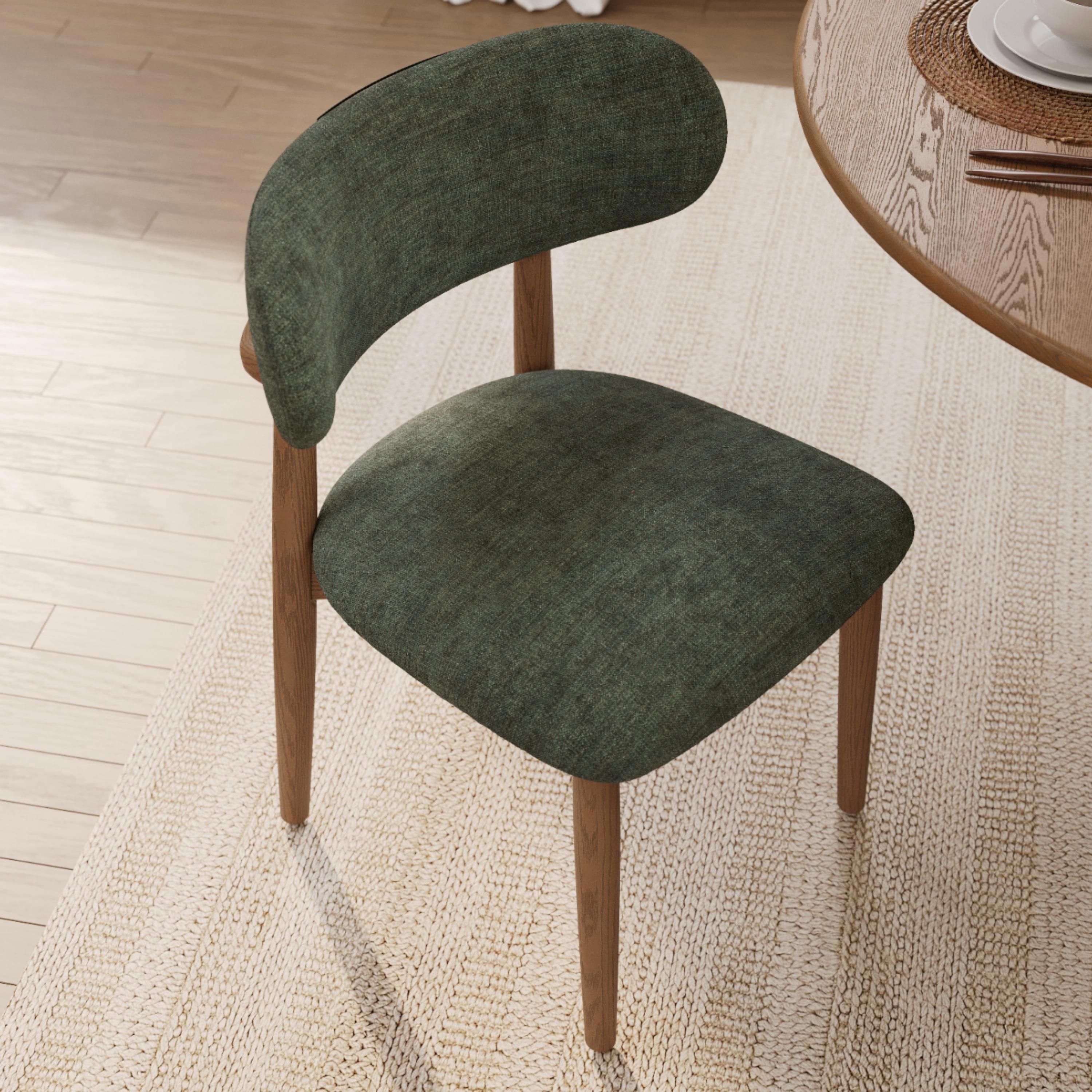 Silva Green & Walnut Cotton Linen Dining Chairs