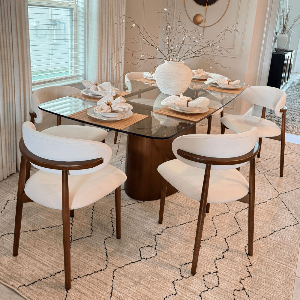 Ash Wood Beige & Walnut PU Leather Dining Chairs