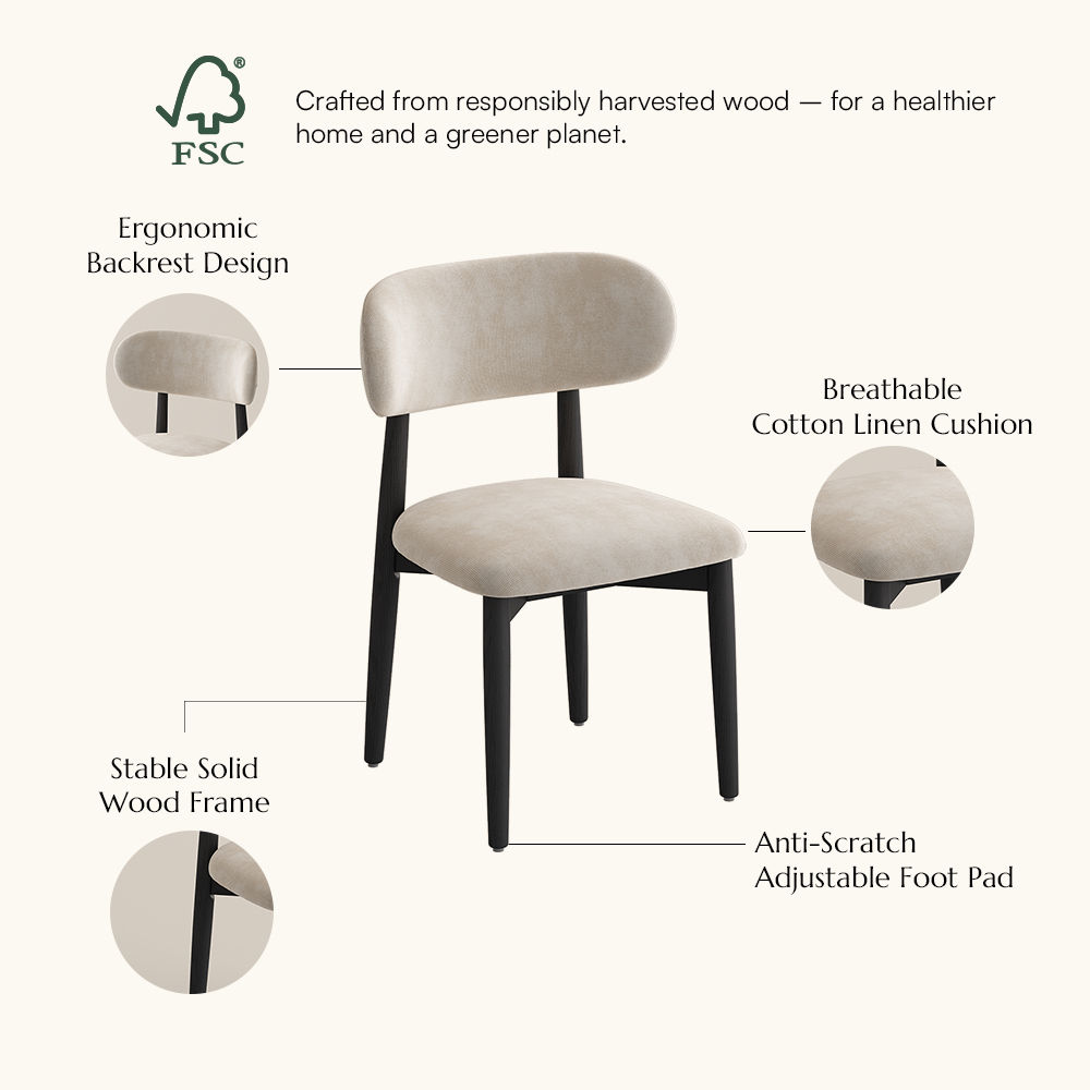 Fully Assembled Beige & Black Cotton Linen Dining Chairs