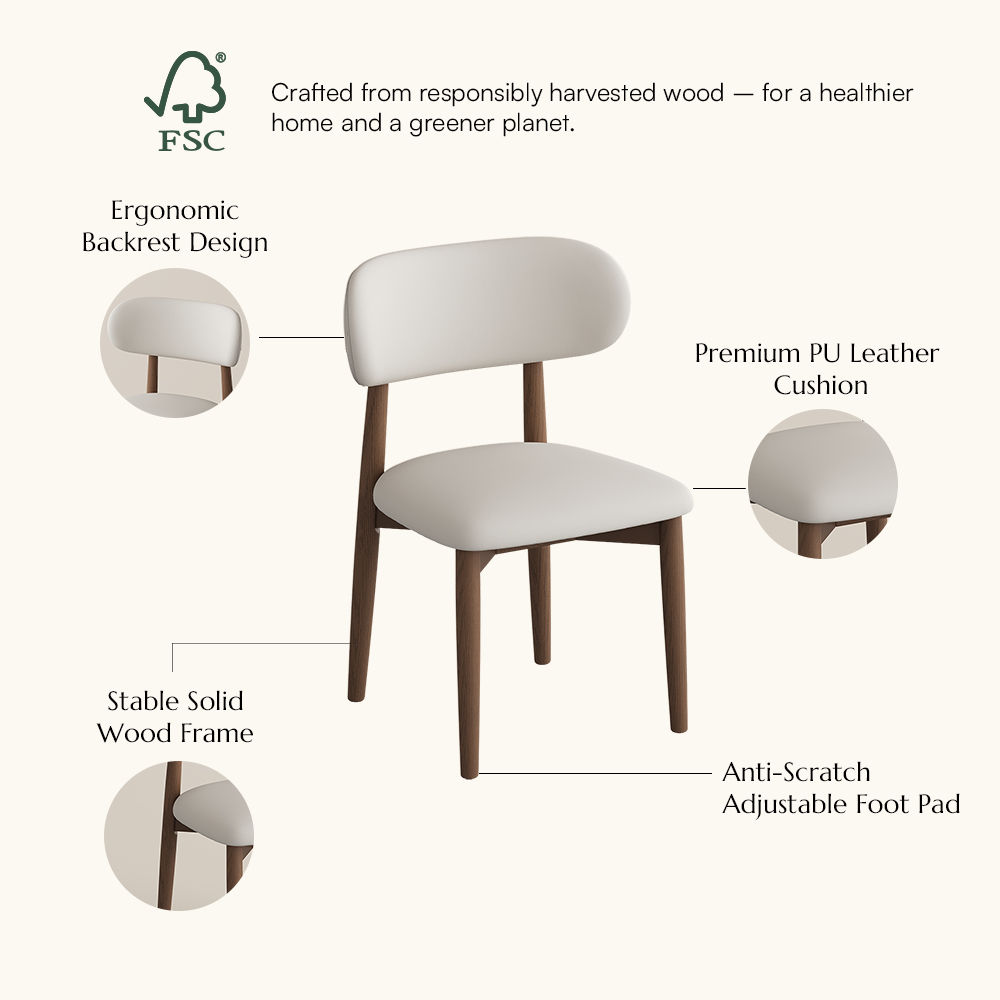 Fully Assembled Beige & Walnut PU Leather Dining Chairs
