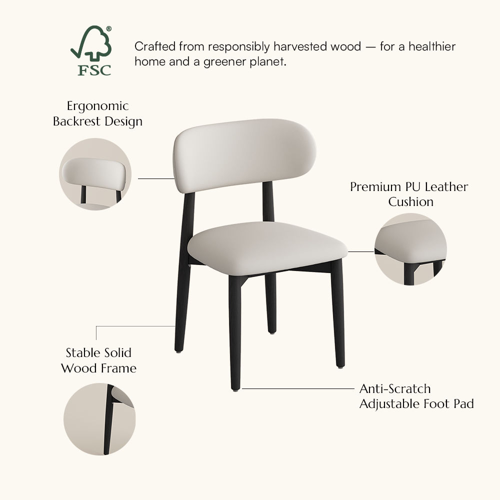Ash Wood Beige & Black PU Leather Dining Chairs