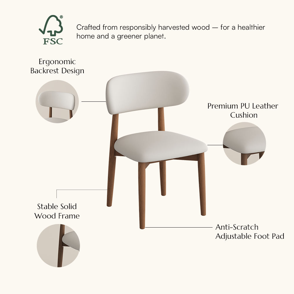 Beige Beige & Light Walnut PU Leather Dining Chairs