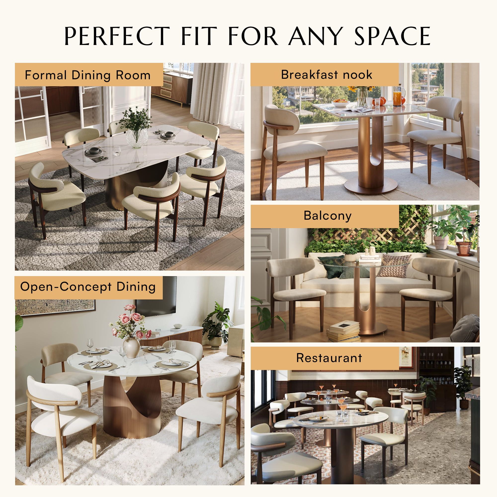 Silva Beige & Light Walnut Cotton Linen Dining Chairs