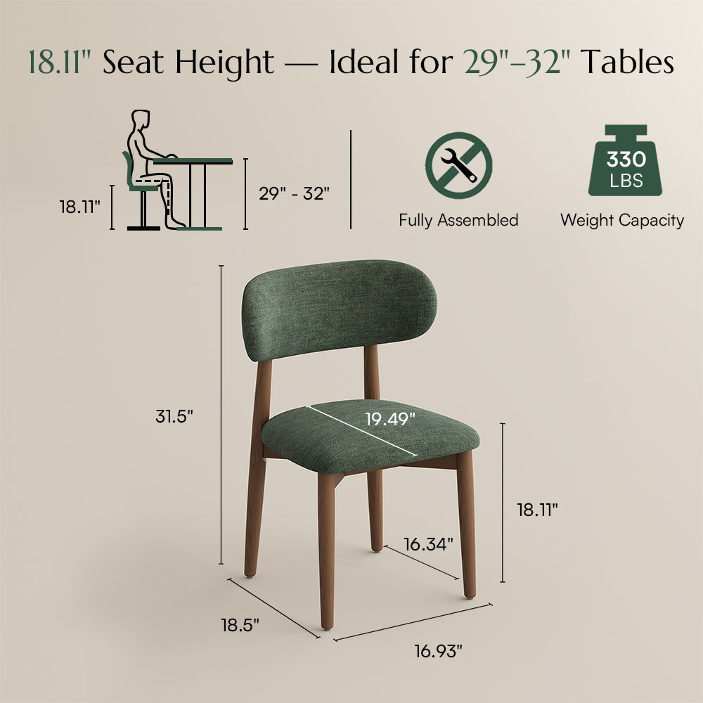 Wood Leg Green & Light Walnut Cotton Linen Dining Chairs