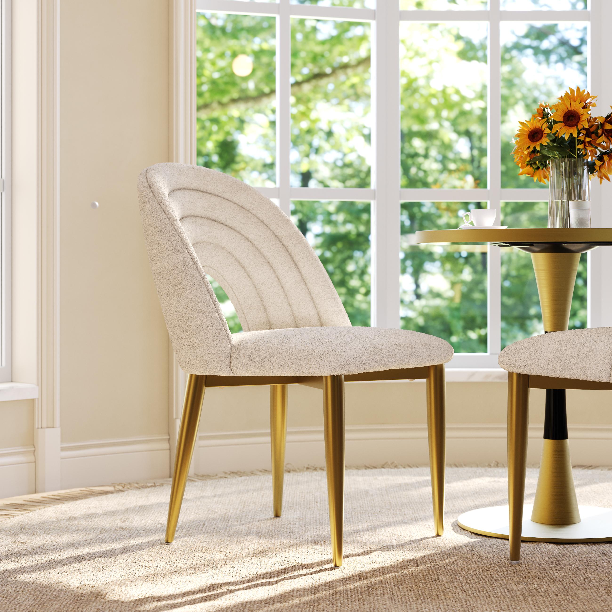 Easy Assembly Beige & Gold Bouclé Dining Chairs