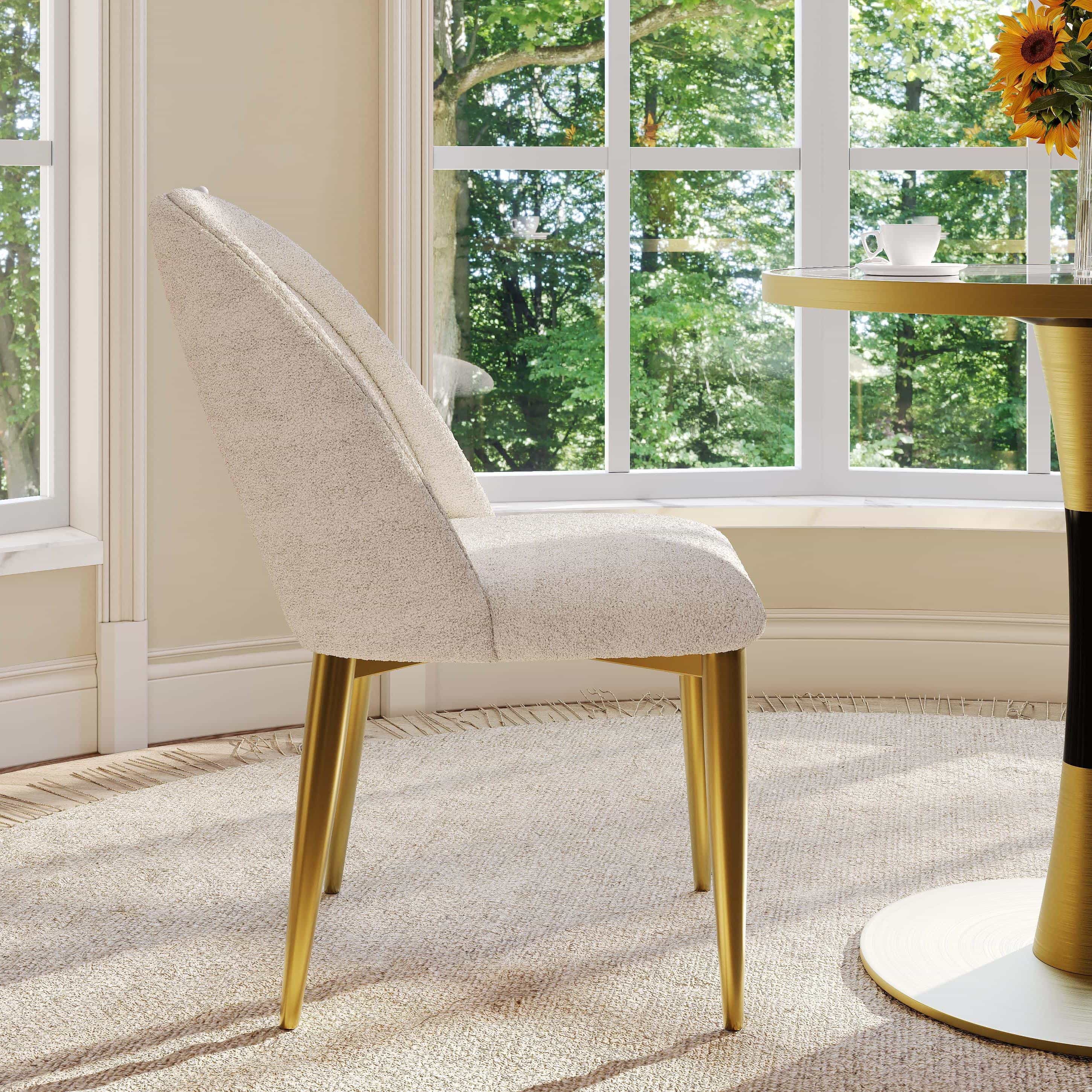 Bouclé Beige & Gold Bouclé Dining Chairs