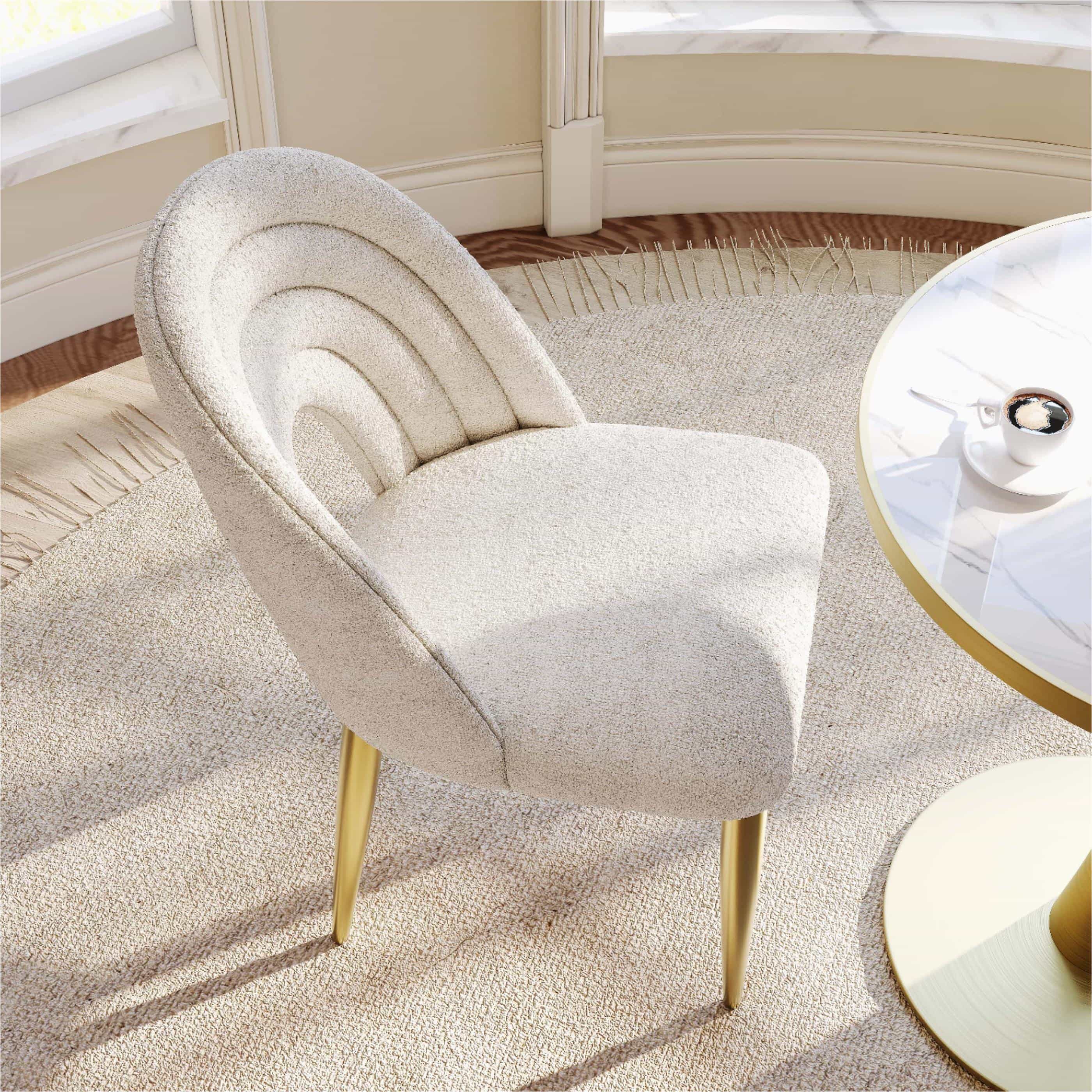 Modern Beige & Gold Bouclé Dining Chairs