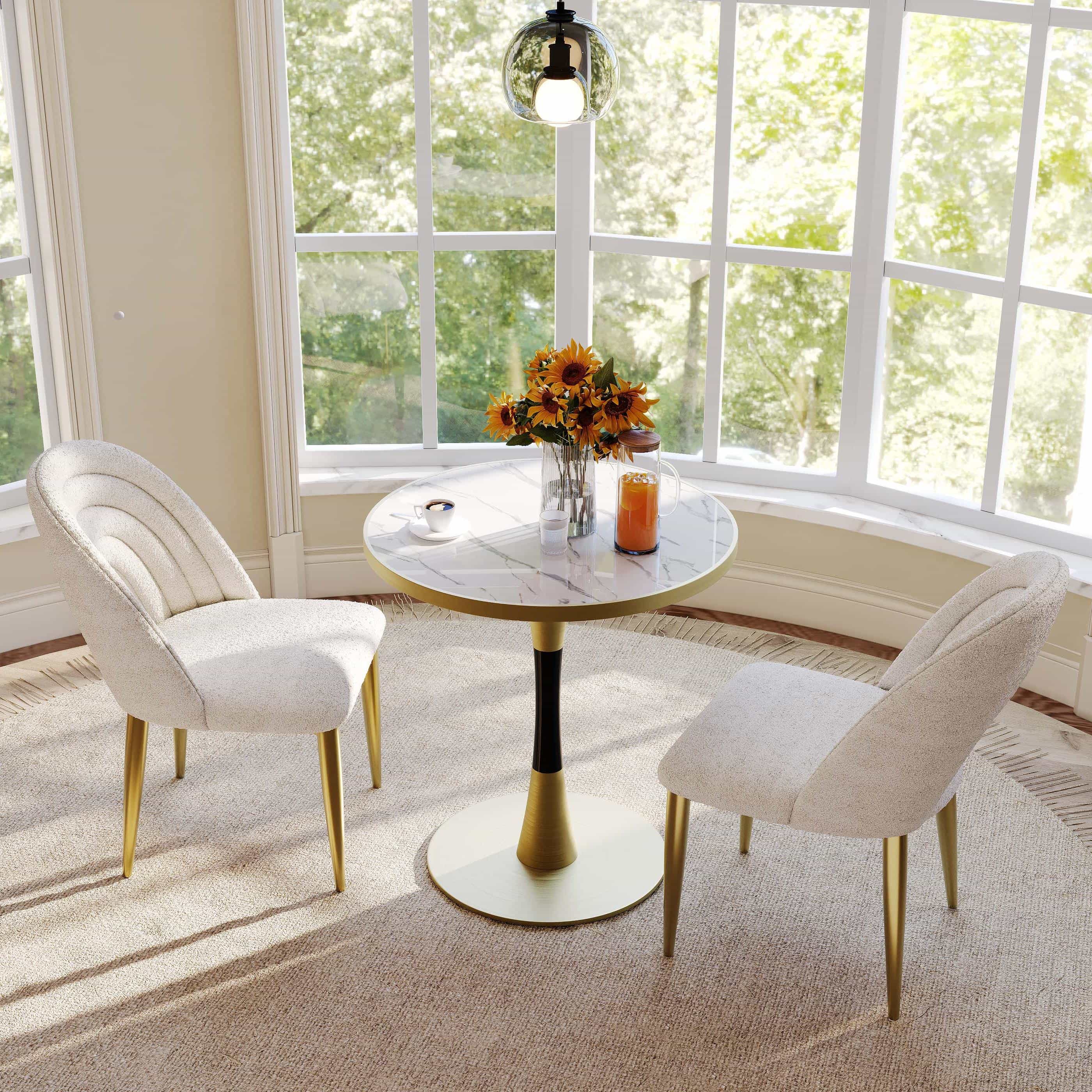 Modern Luxury Beige & Gold Bouclé Dining Chairs