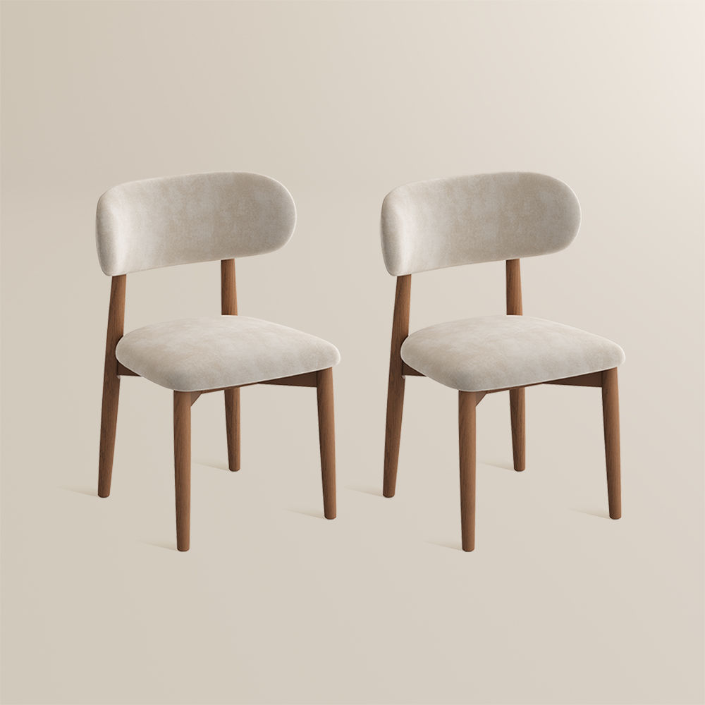 Cotton & Linen Beige & Walnut Cotton Linen Dining Chairs