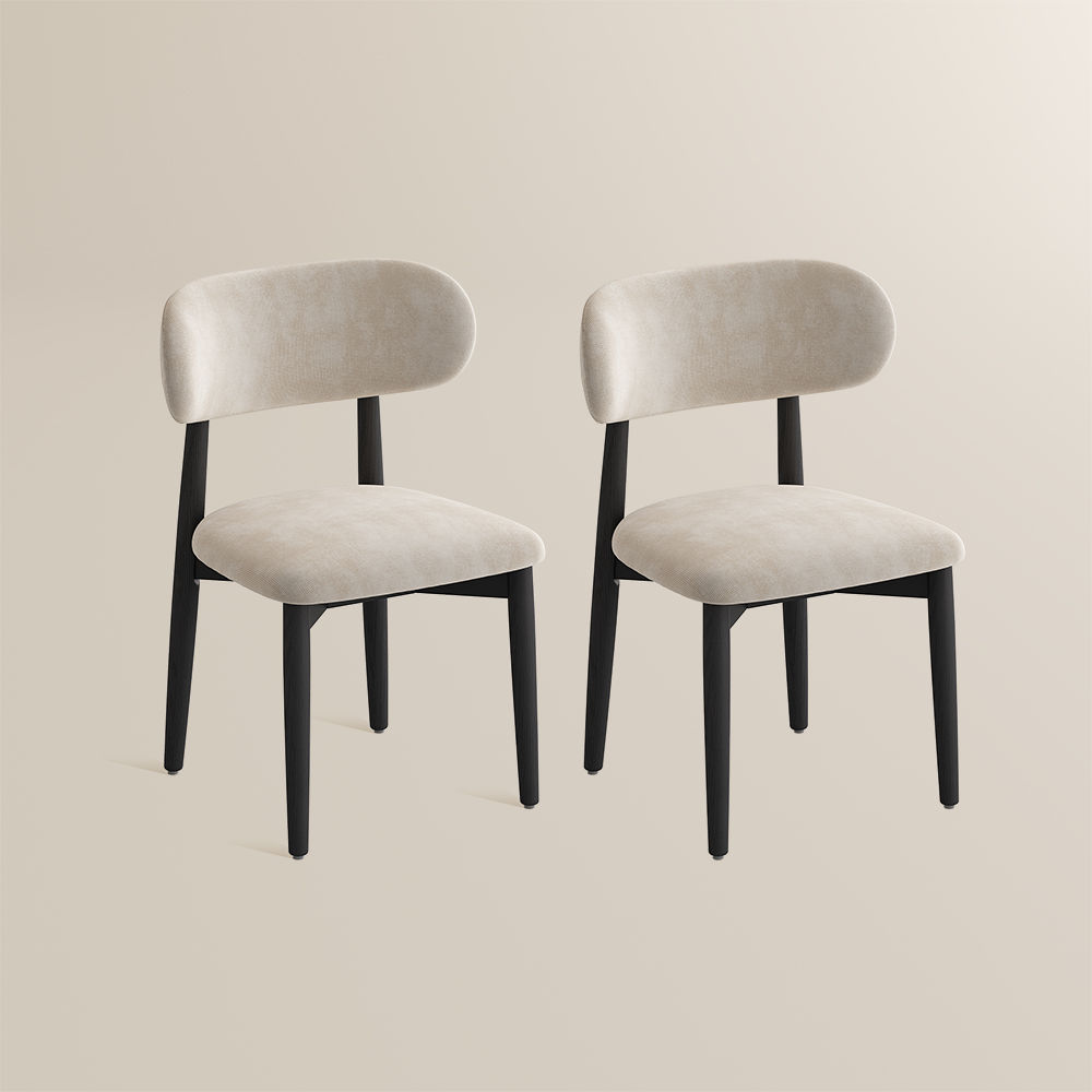 Beige Beige & Black Cotton Linen Dining Chairs