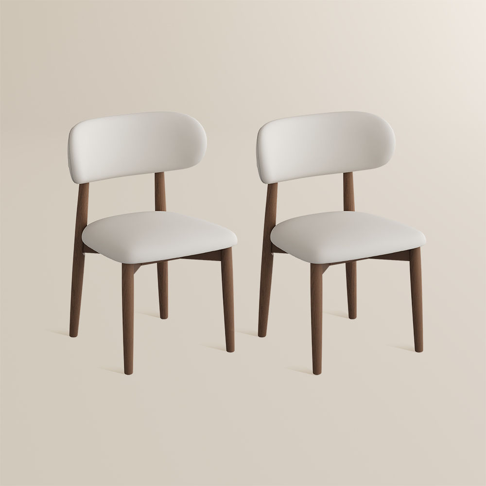 Walnut Beige & Walnut PU Leather Dining Chairs