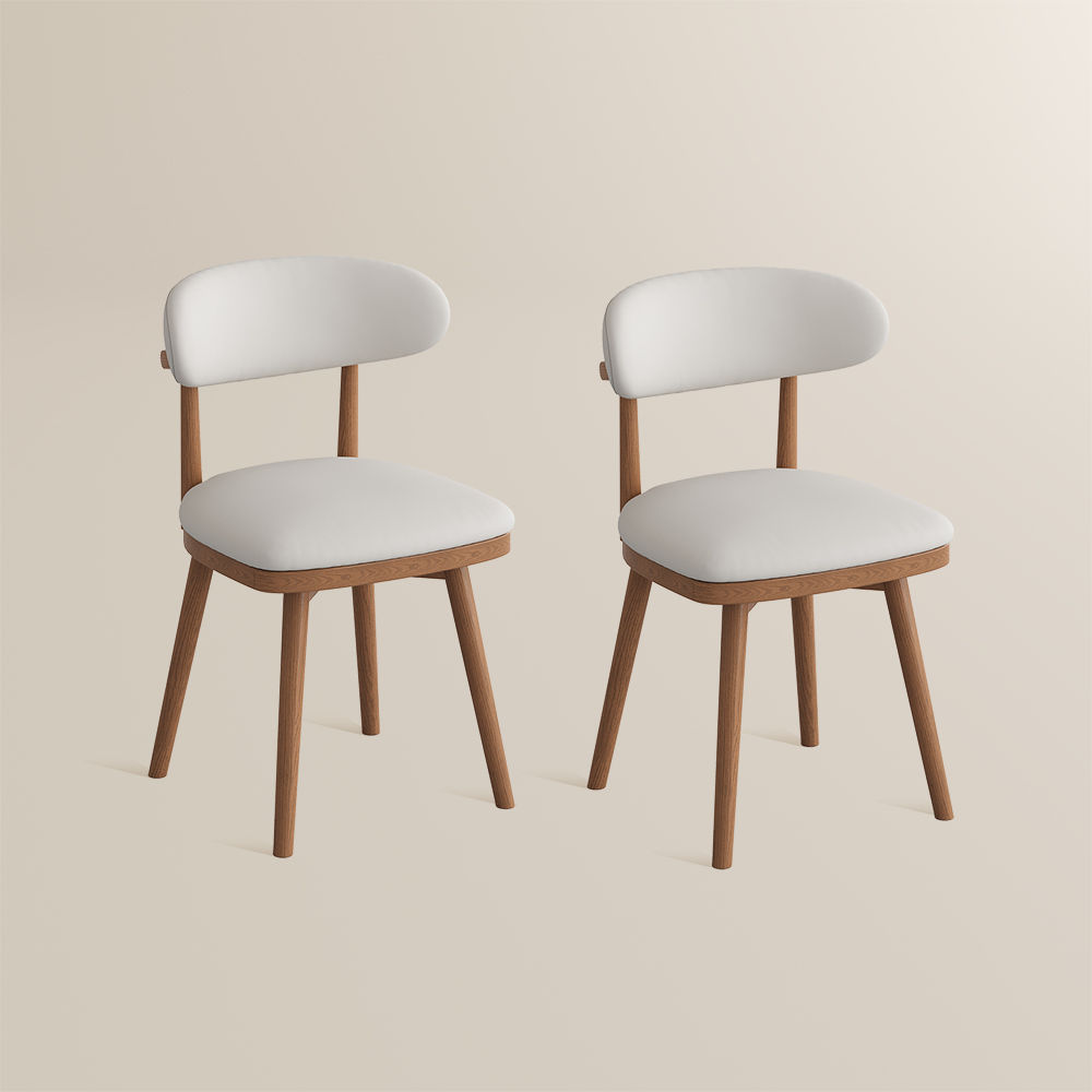 Wood Leg Beige & Light Walnut PU Leather Dining Chairs