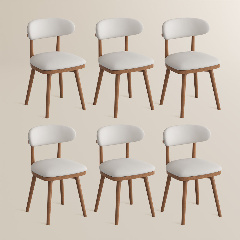 Solid Wood Beige & Light Walnut PU Leather Dining Chairs