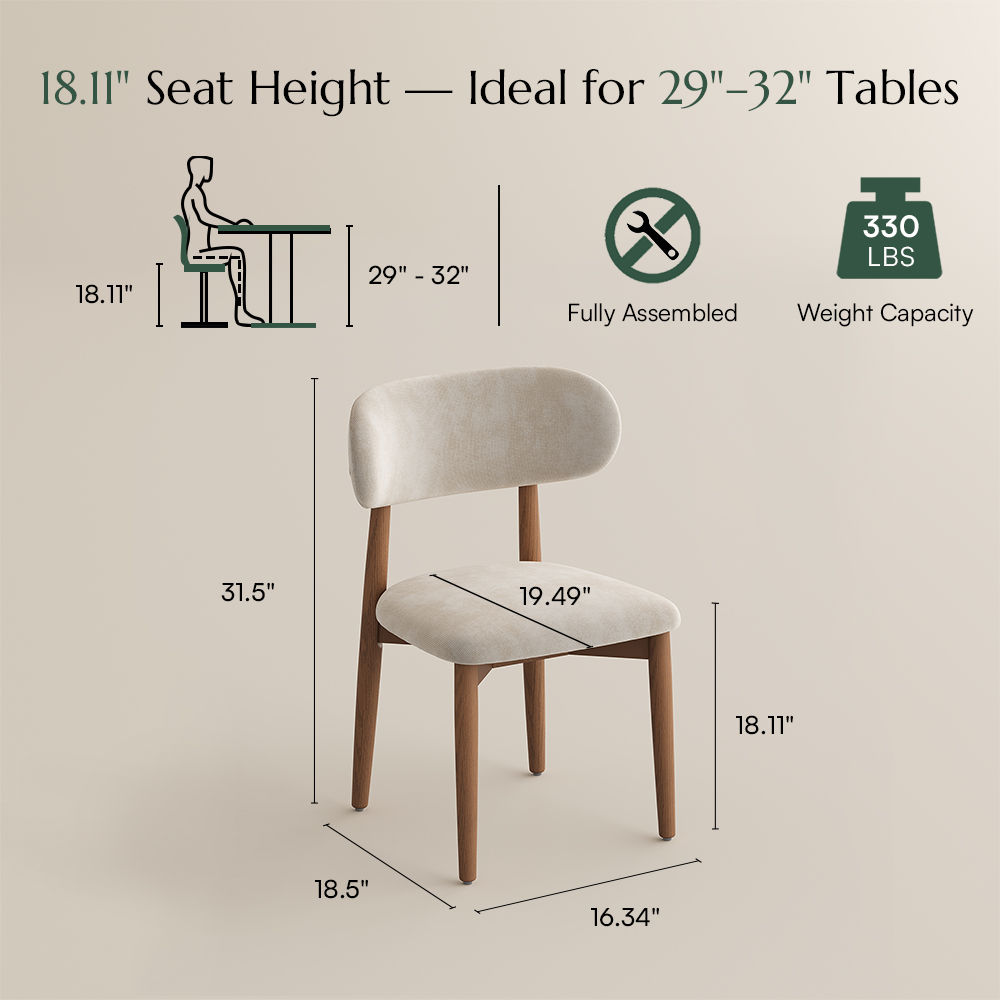 Fully Assembled Beige & Walnut Cotton Linen Dining Chairs