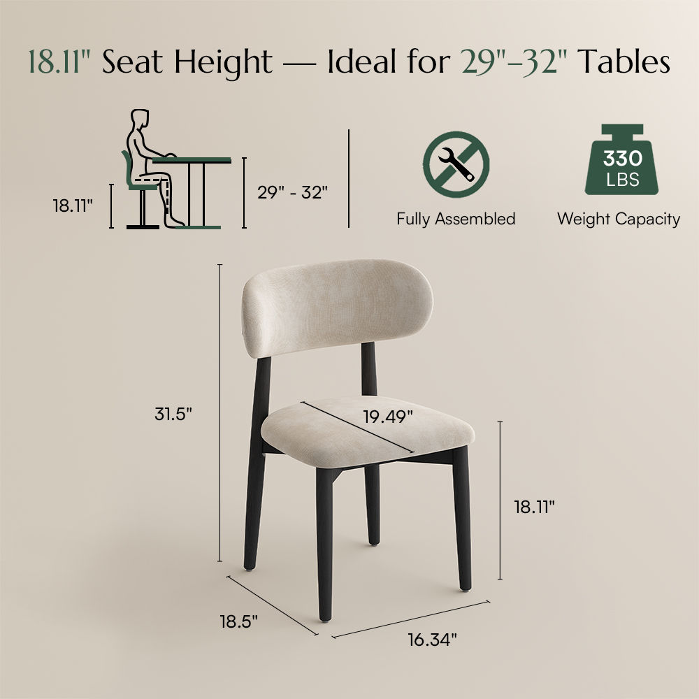 Beige Beige & Black Cotton Linen Dining Chairs