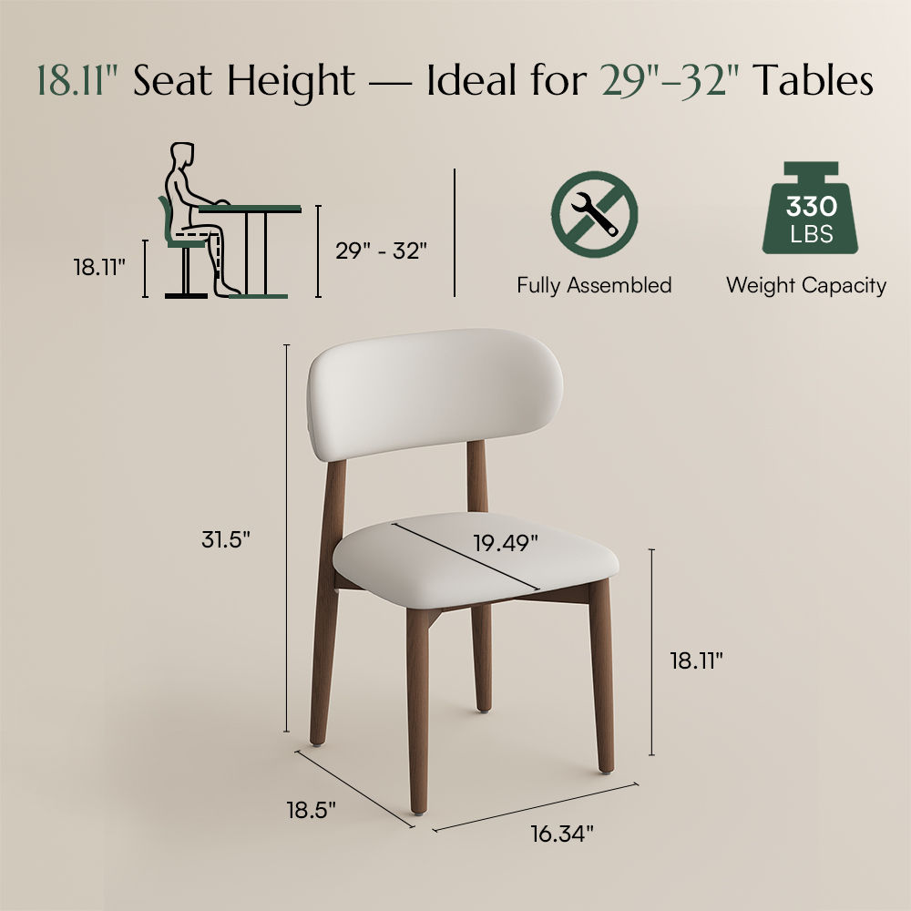 Ash Wood Beige & Walnut PU Leather Dining Chairs
