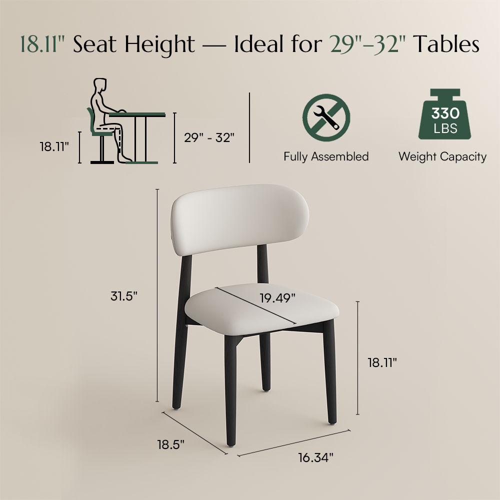 Ash Wood Beige & Black PU Leather Dining Chairs
