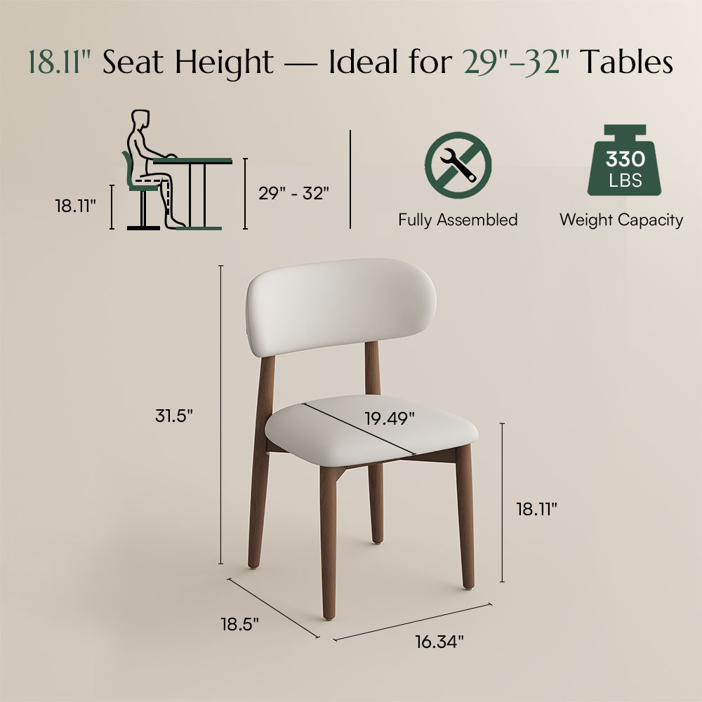 Solid Wood Beige & Light Walnut PU Leather Dining Chairs