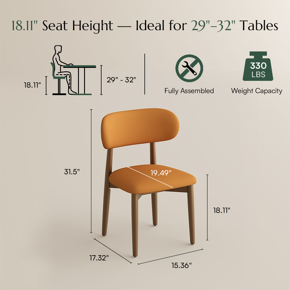 Wood Leg Orange & Bronze PU Leather Dining Chairs