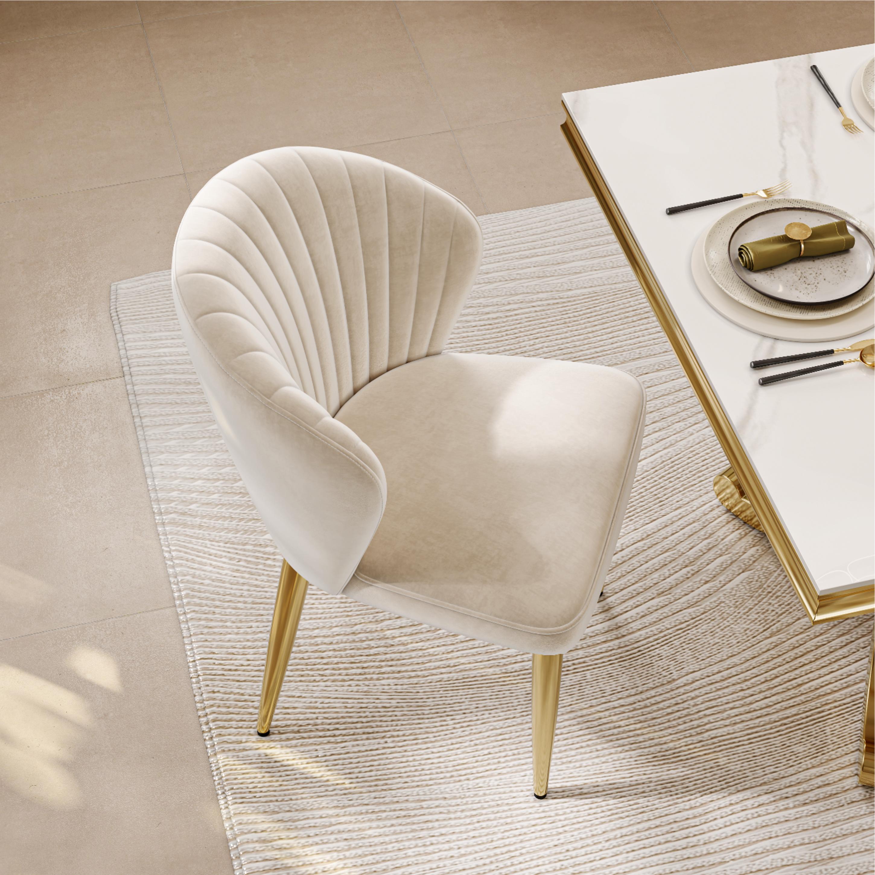 Beige Beige & Gold Flannel Dining Chairs