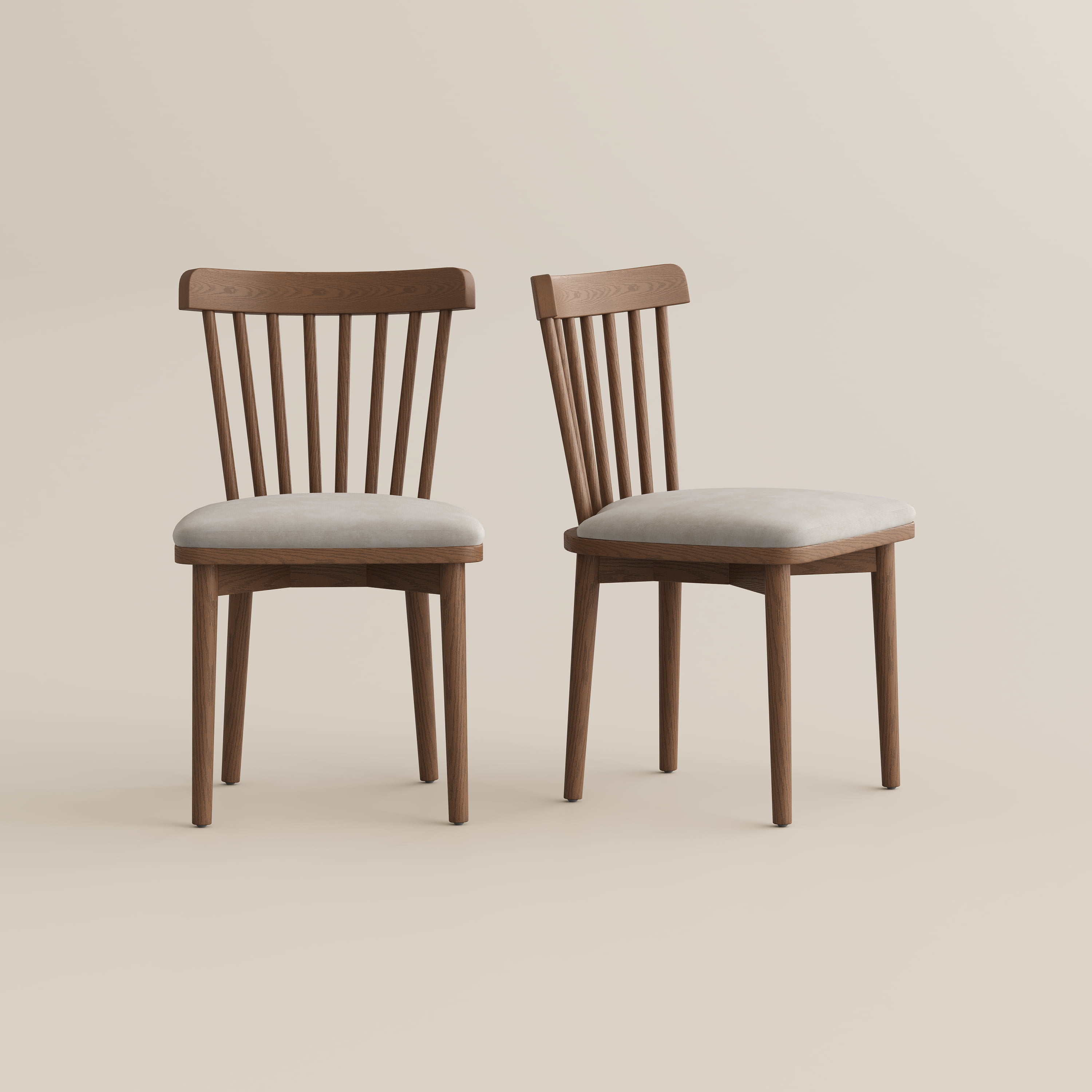 Side Chair Beige & Light Walnut Cotton Linen Dining Chairs