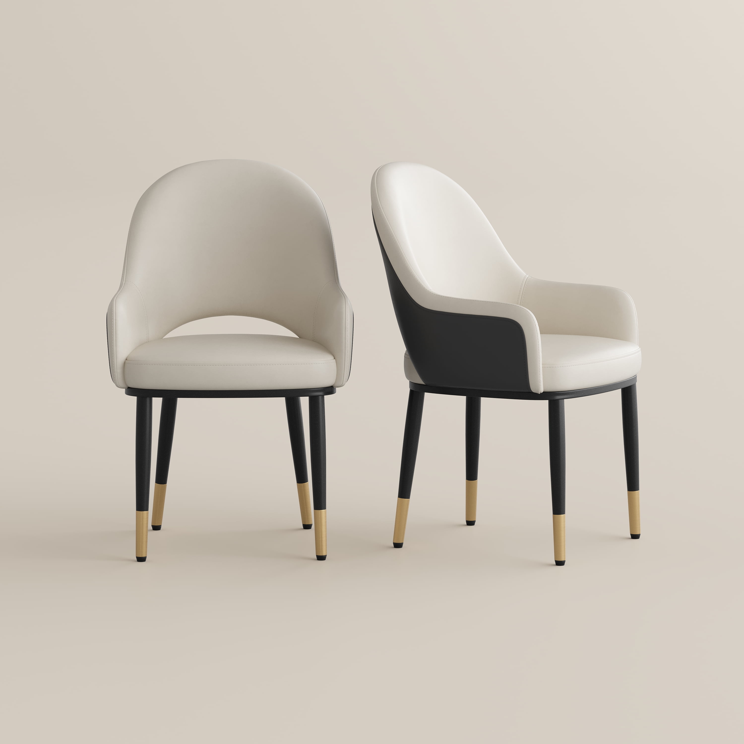 Gray Beige & Gray PU Leather Dining Chairs