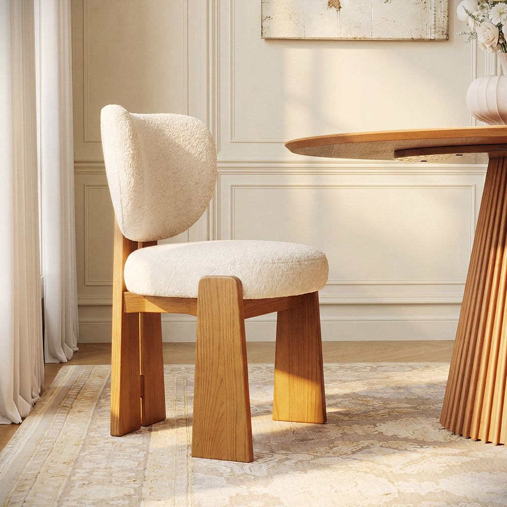 Fully Assembled Beige Bouclé Dining Chairs