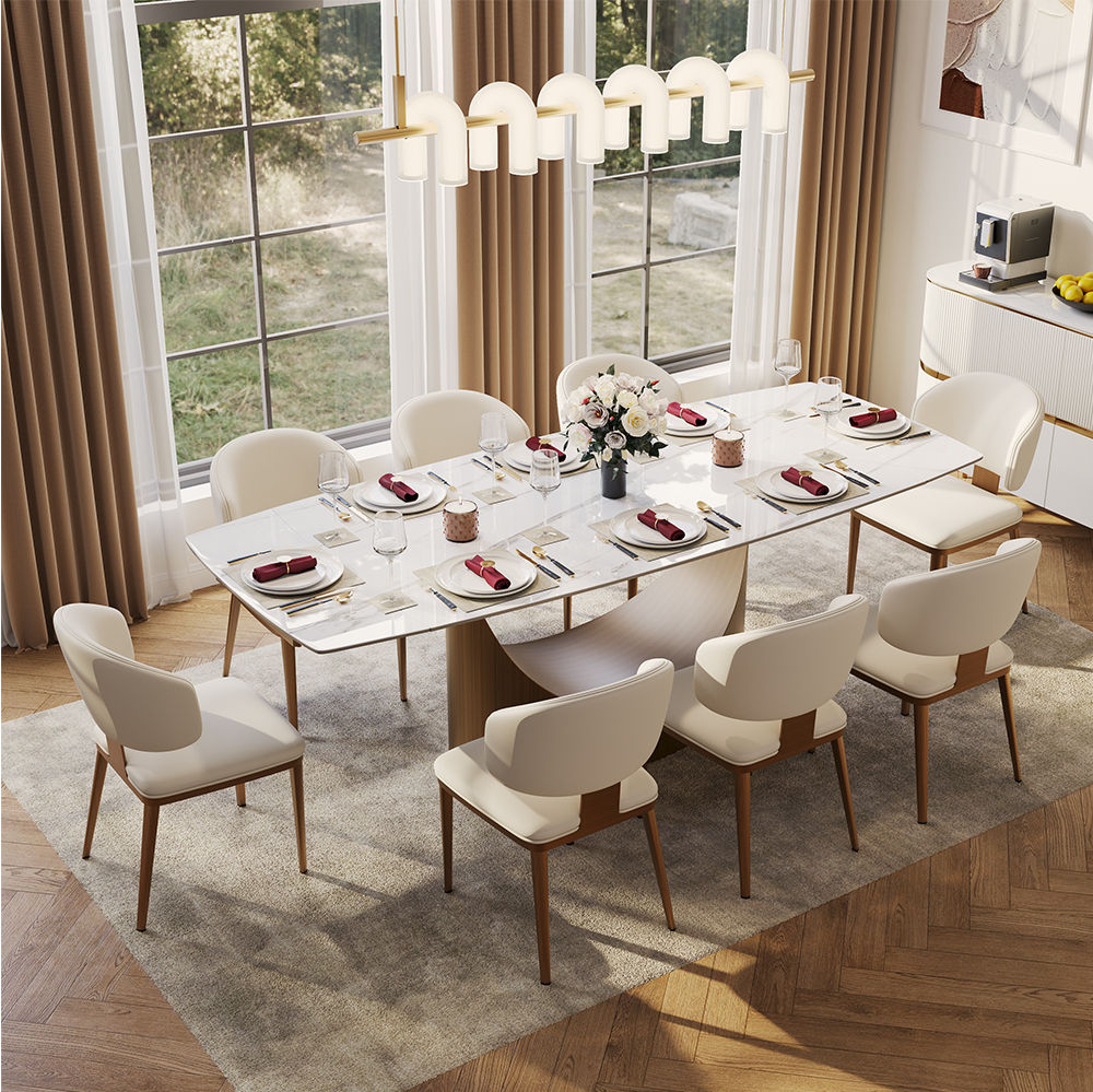Sintered Stone White & Bronze Glossy Sintered Stone Dining Room Set