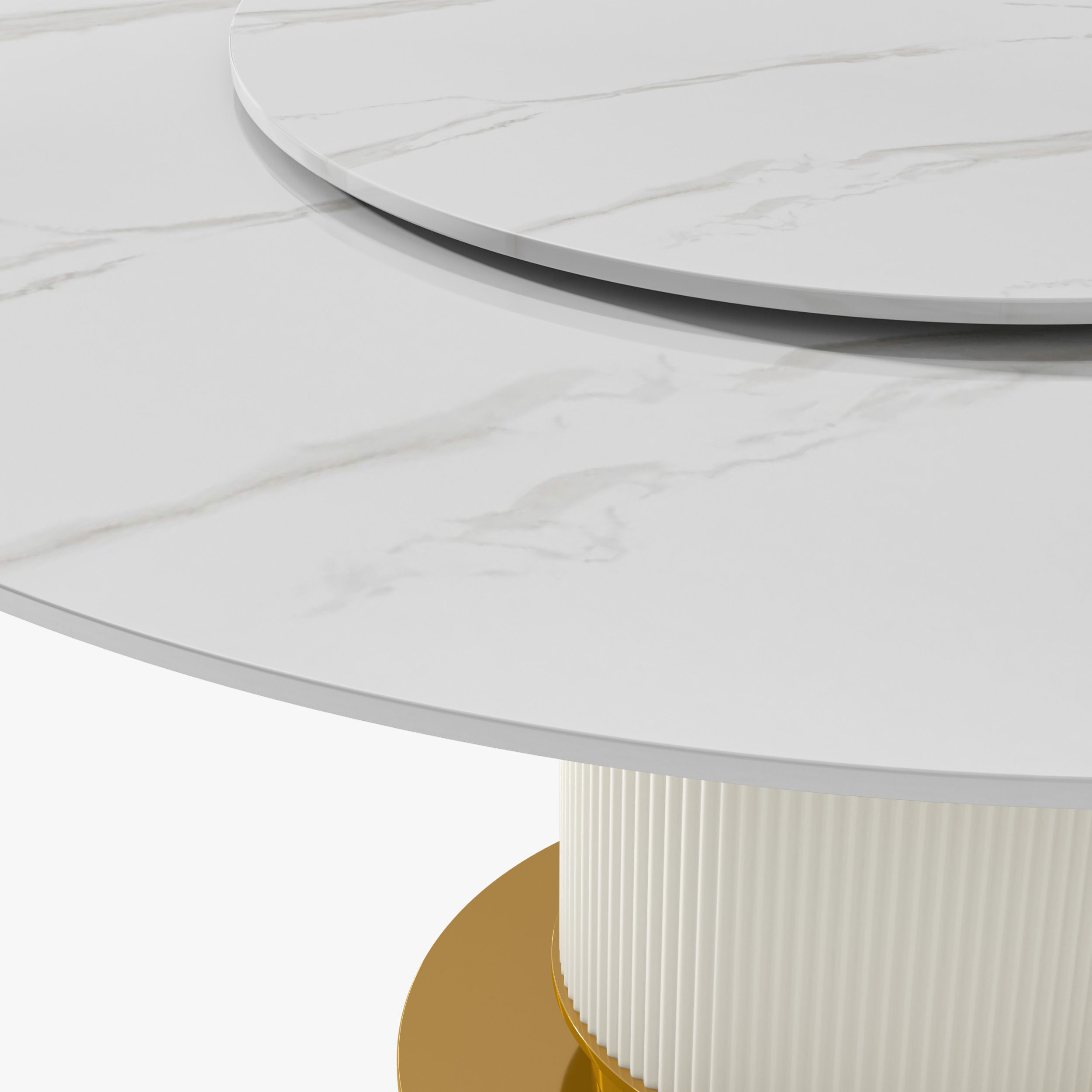 with Lazy Susan White Glossy Sintered Stone Dining Room Set