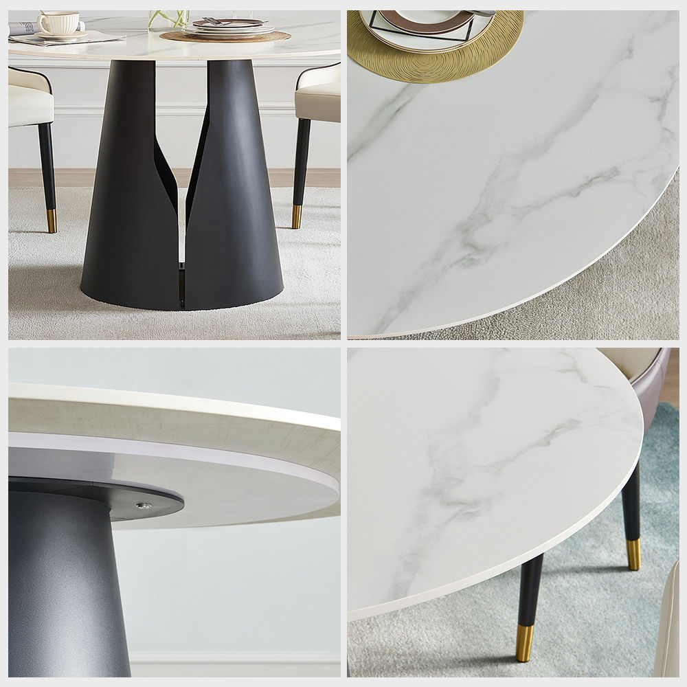 Partly Assemble White Matte Sintered Stone Dining Room Set