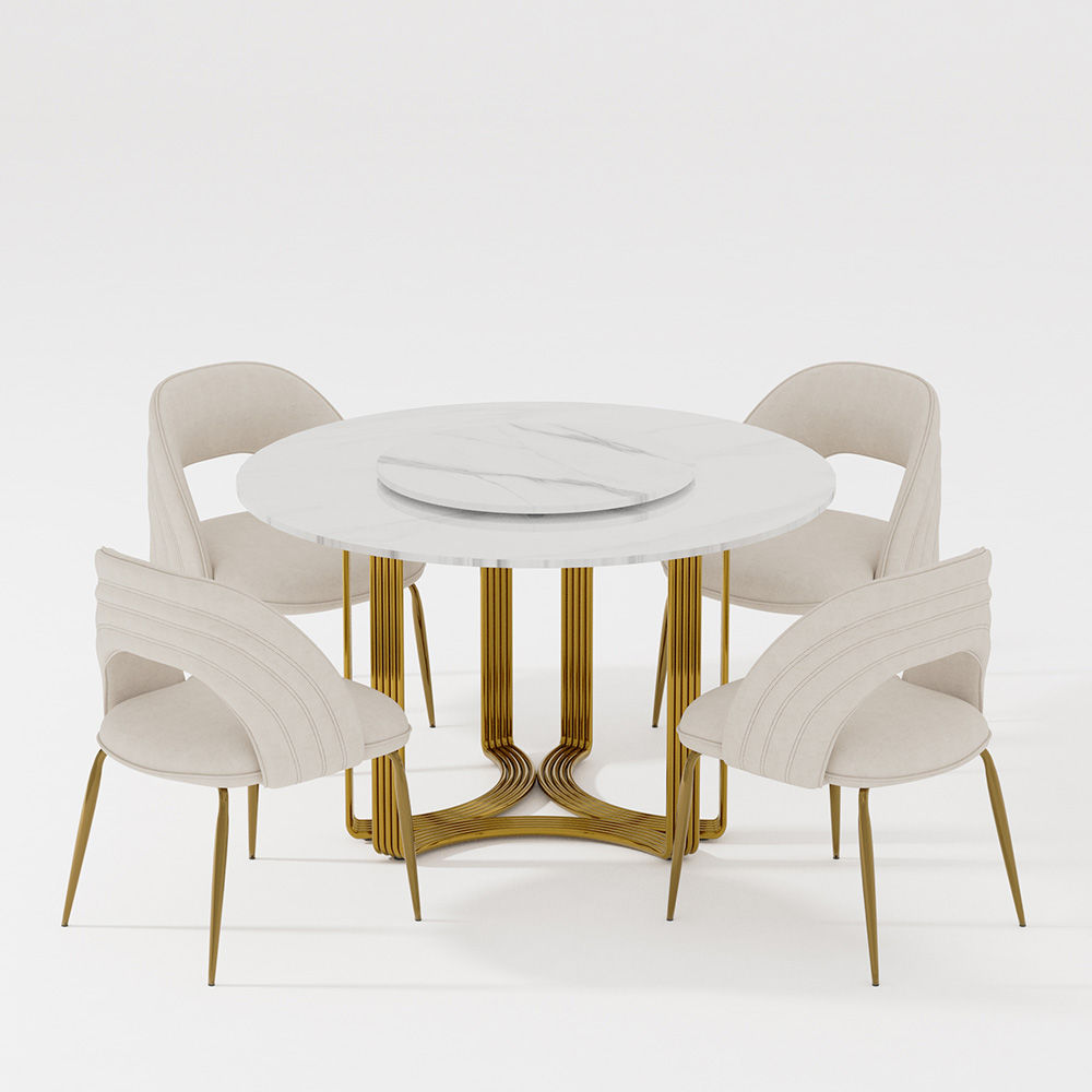 Partly Assemble White Glossy Sintered Stone Dining Room Set