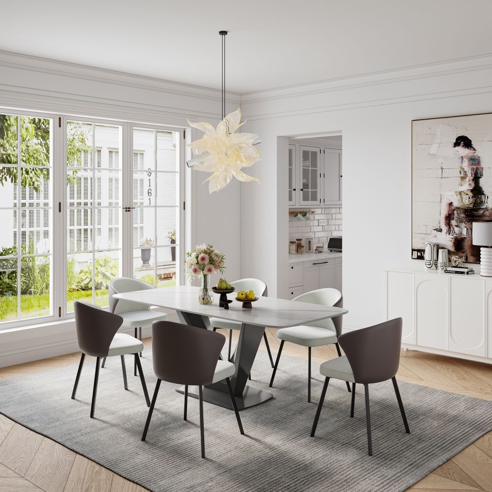 Rectangular White Glossy Sintered Stone Dining Room Set